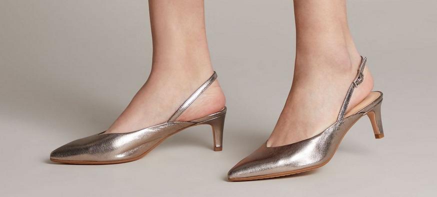 Clarks Laina 55 Sling Heels in Stone Metallic Leather