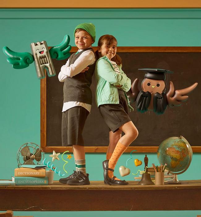 girl wearing lock magic school shoes and boy wearing steggy pace school shoes