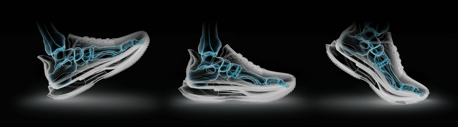 Diagram of a foot within the shoe in different positions