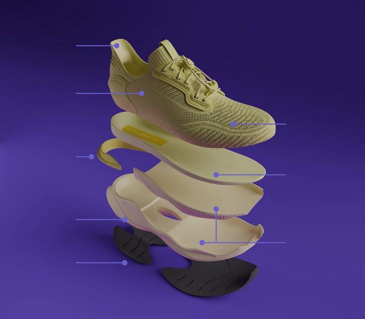 Pace shoe layers separated to show the benefits of the shoe for walking