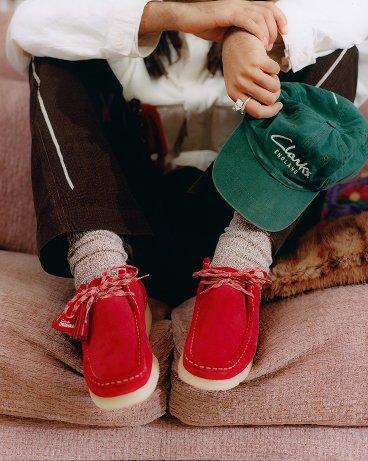 Close up of a pair of Somerset Pack red Wallabees | Shop Somerset Pack