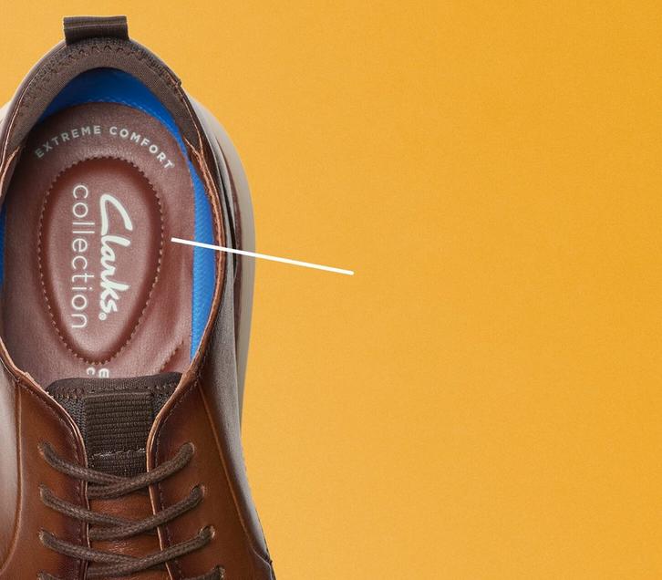 Aerial view of a Clarks Collection shoe looking down on the footbed