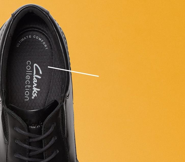 Aerial view of a Clarks Collection shoe looking down on the footbed