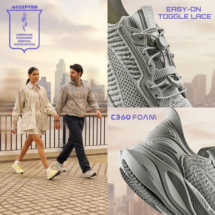 Man & Woman walking in PACE Rise walking shoes