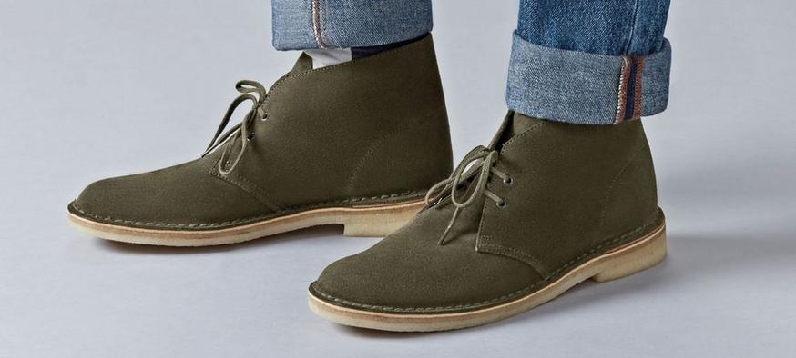 Olive Desert Boots on feet