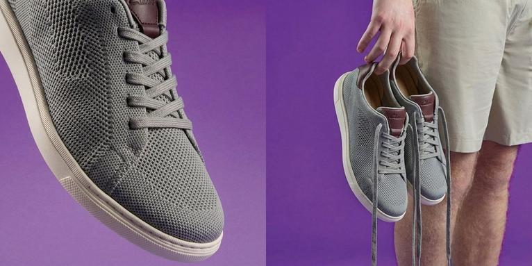 Man holding Mapstone Knit casual sneaker with Contour Cushion footbed technology