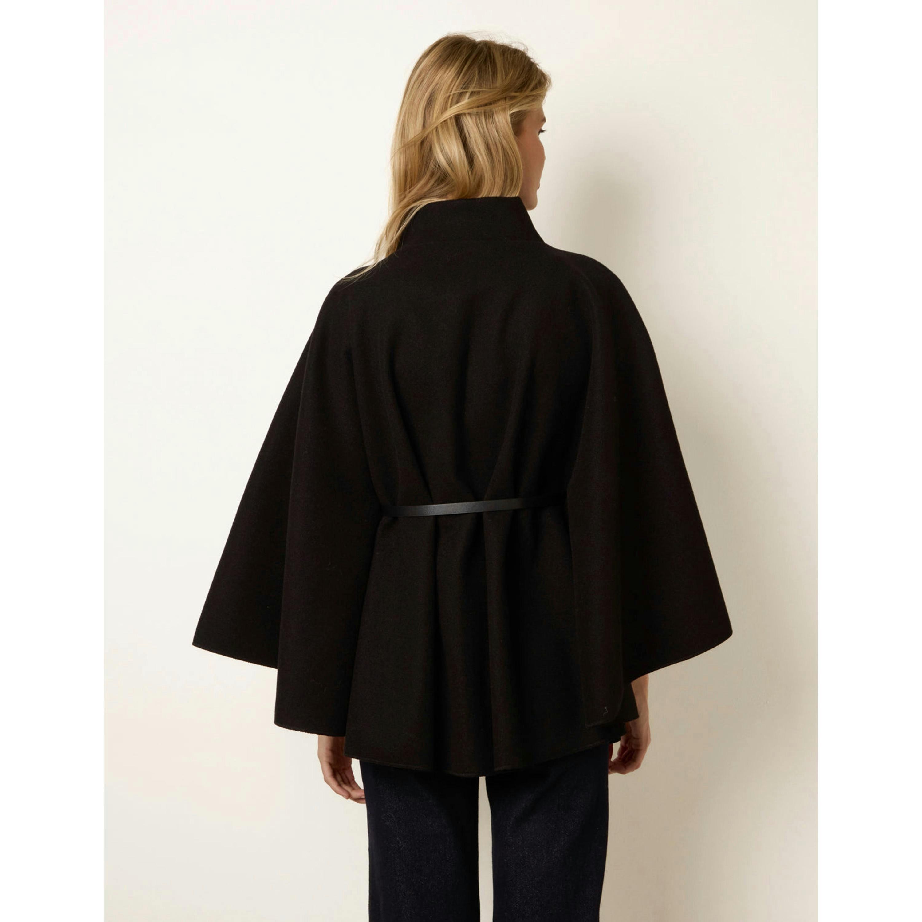 Blue Vanilla Funnel Neck Tie Front Cape  in Black , view 2 of 4