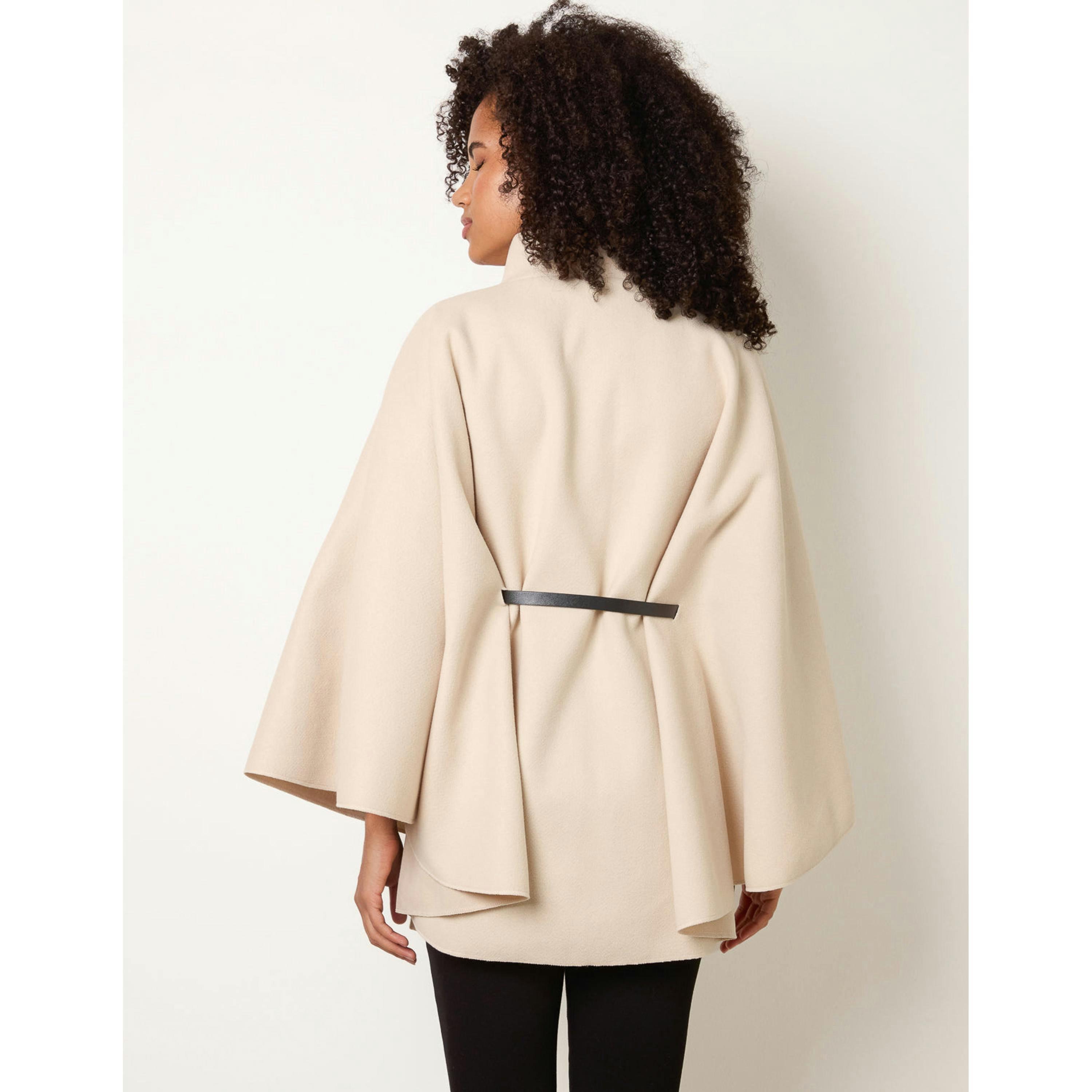 Blue Vanilla Funnel Neck Tie Front Cape  in Stone , view 4 of 5