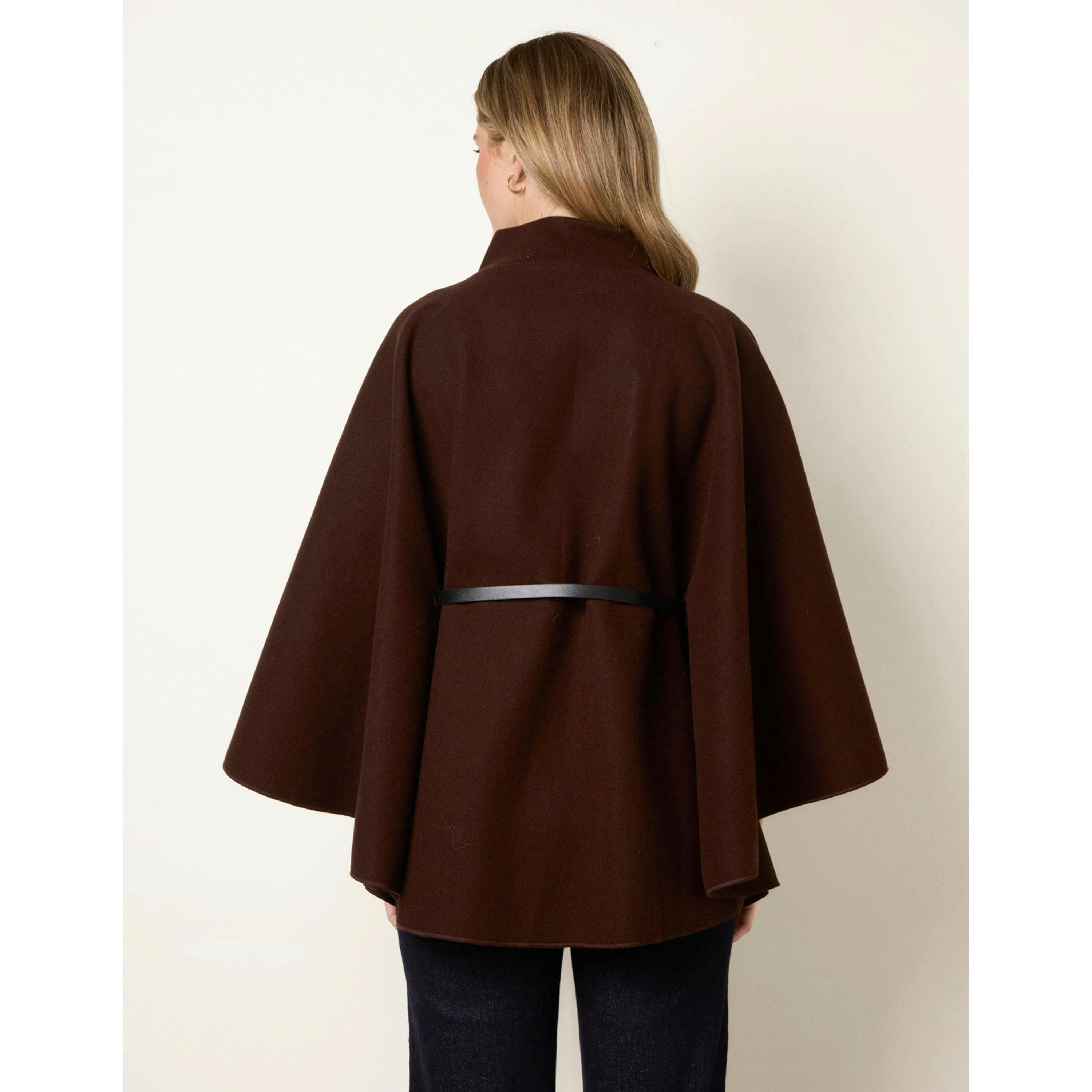 Blue Vanilla Funnel Neck Tie Front Cape  in Brown , view 2 of 4