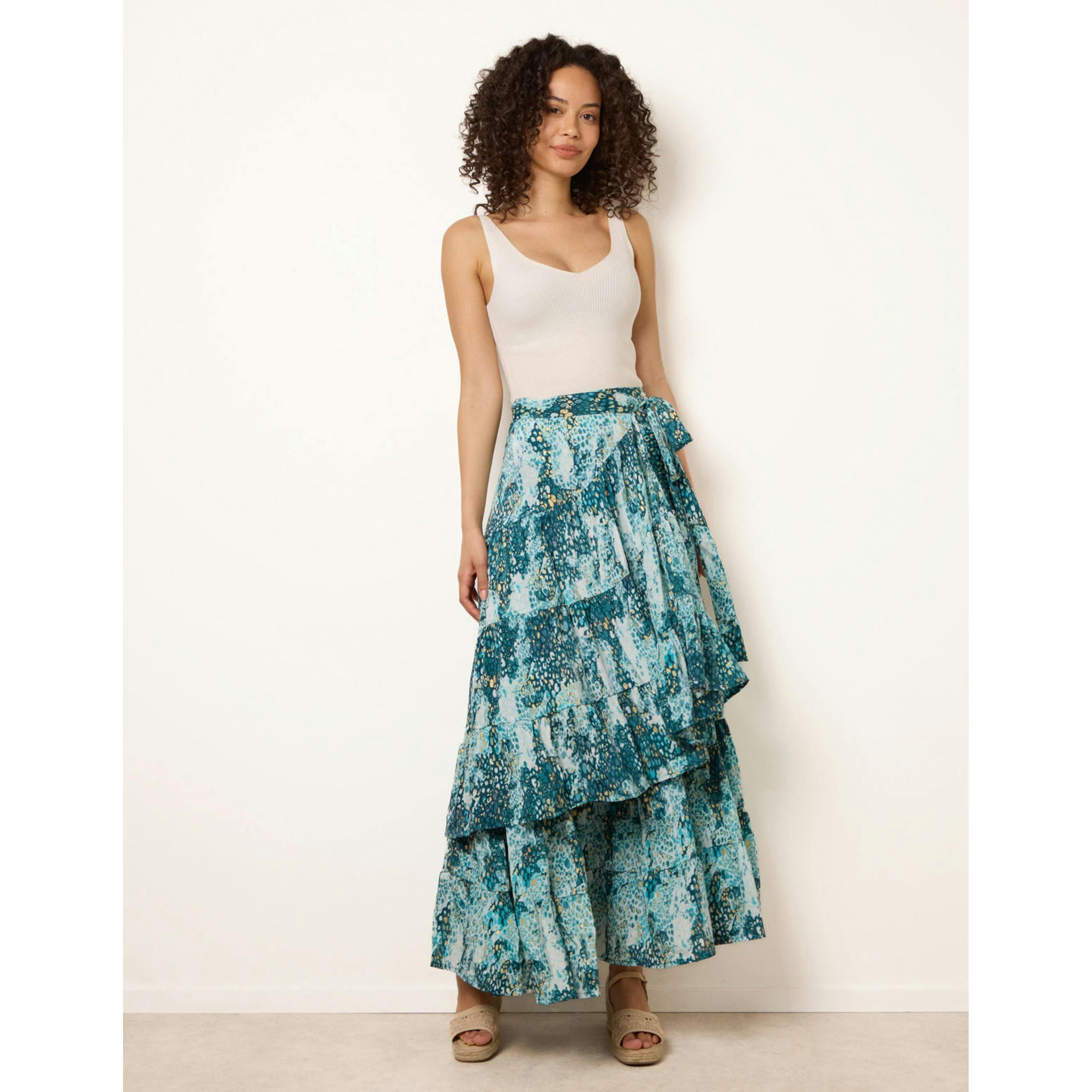 Blue Vanilla Wrap Metallic Tiered Skirt  in Blue , view 1 of 4
