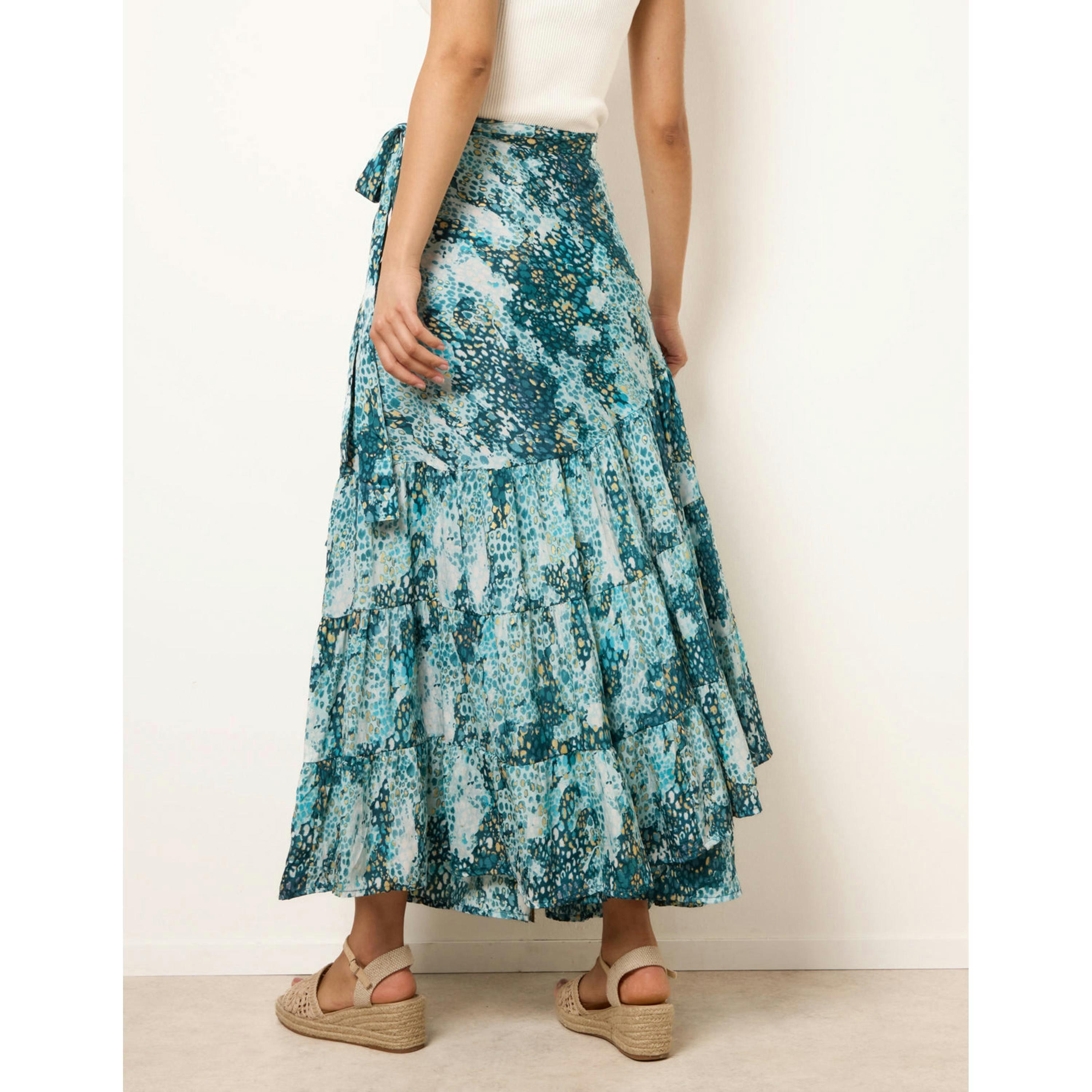 Blue Vanilla Wrap Metallic Tiered Skirt  in Blue , view 2 of 4