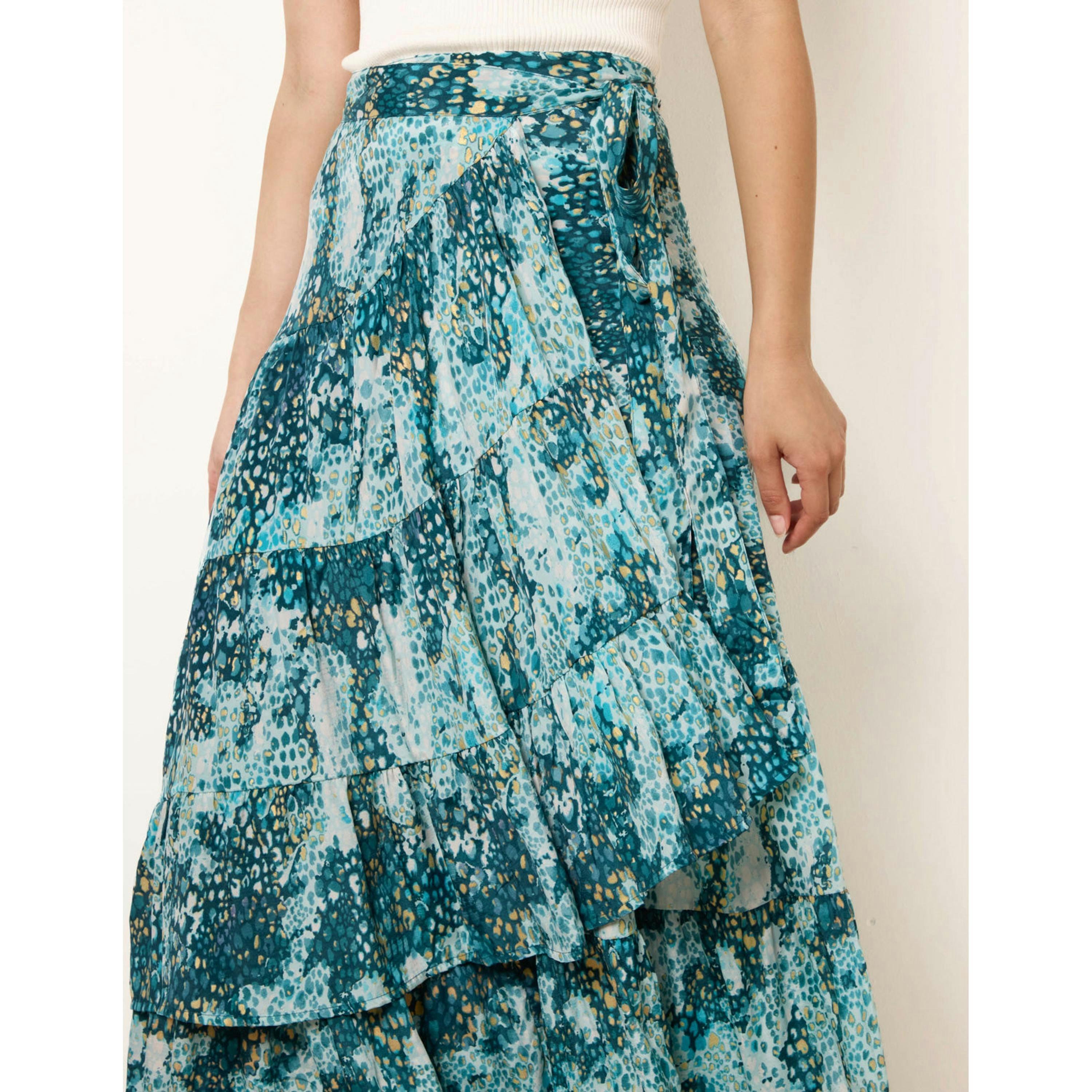 Blue Vanilla Wrap Metallic Tiered Skirt  in Blue , view 3 of 4