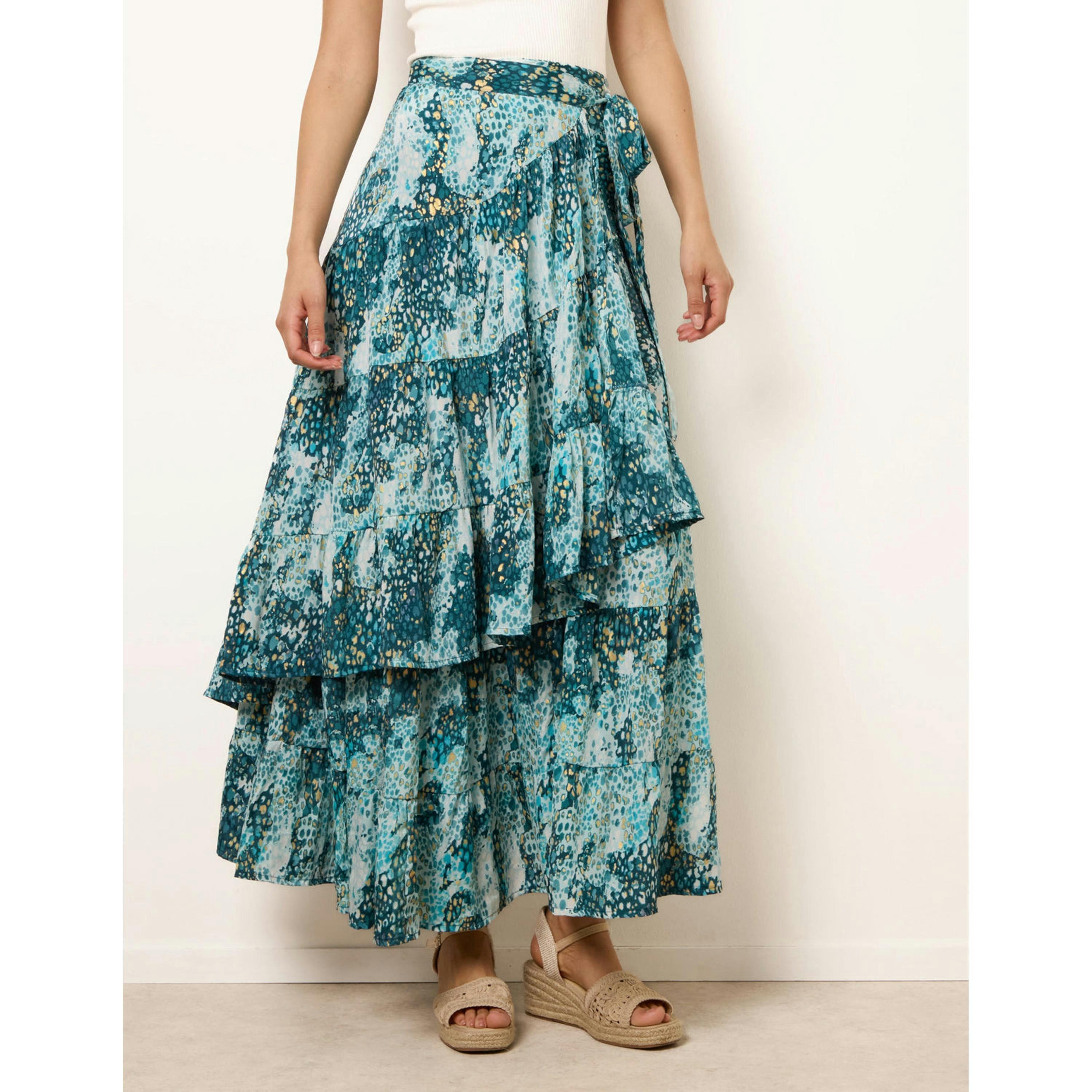 Blue Vanilla Wrap Metallic Tiered Skirt  in Blue , view 4 of 4