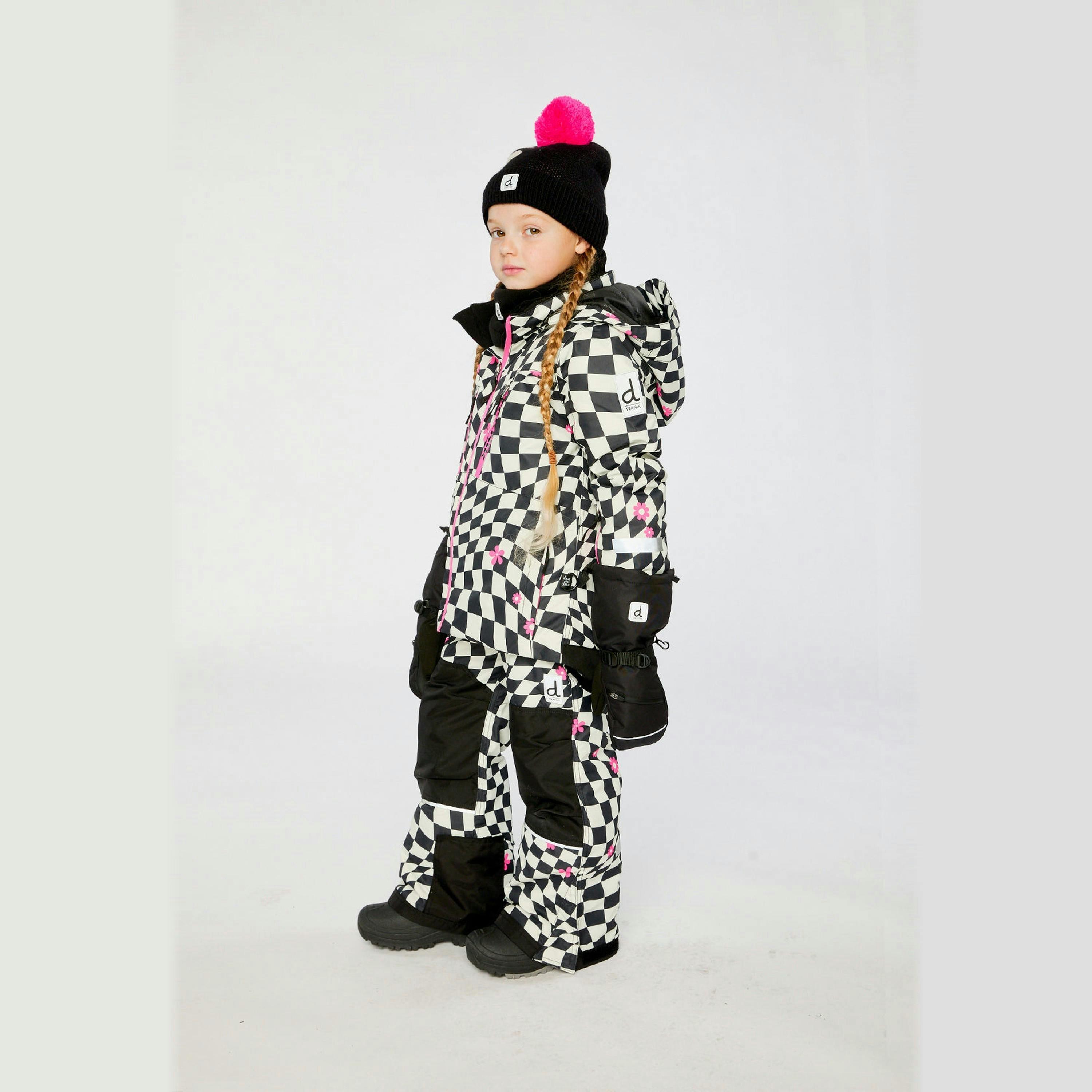 Two Piece Teknik Snowsuit White And Bright Pink Checkered Print , view 3 of 6