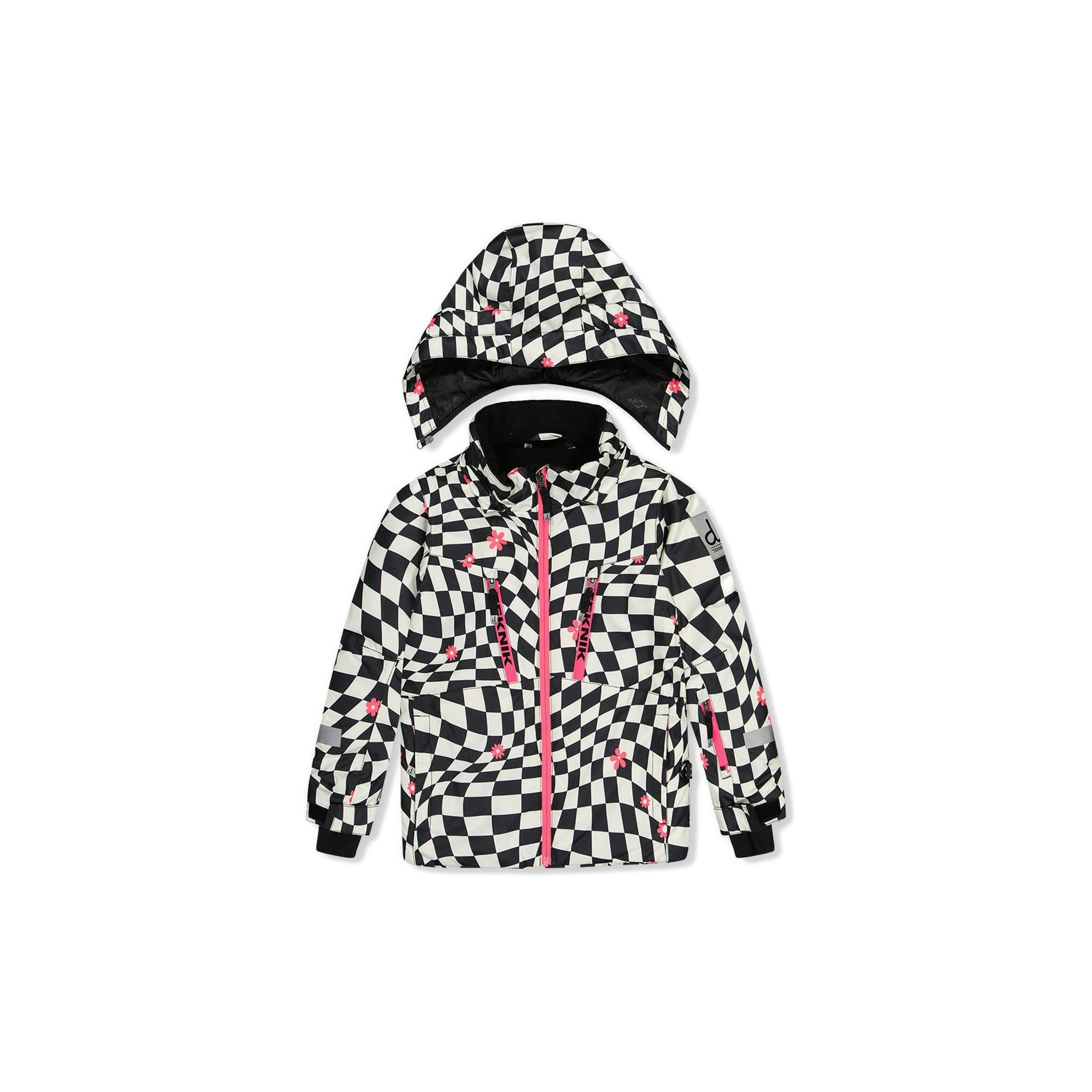 Two Piece Teknik Snowsuit White And Bright Pink Checkered Print , view 4 of 6