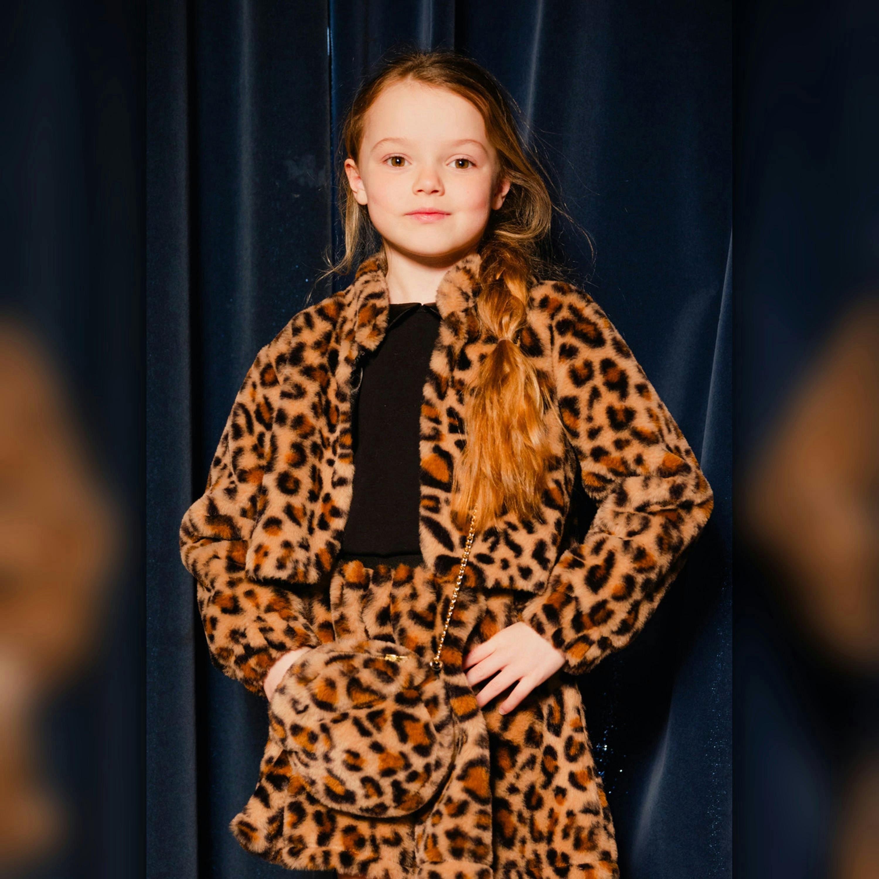 Faux Fur Jacket Brown Leopard Print , view 2 of 6