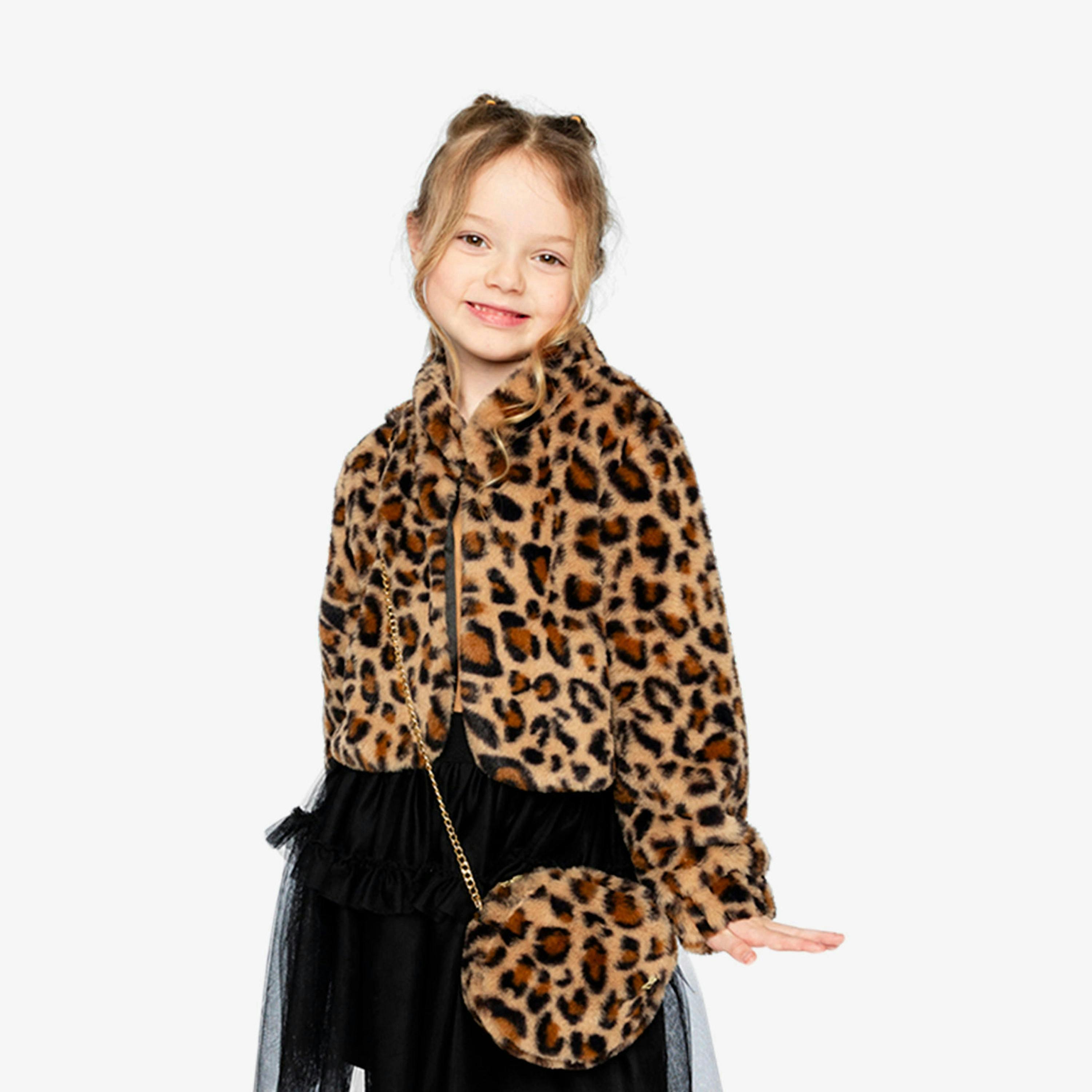 Faux Fur Jacket Brown Leopard Print , view 3 of 6