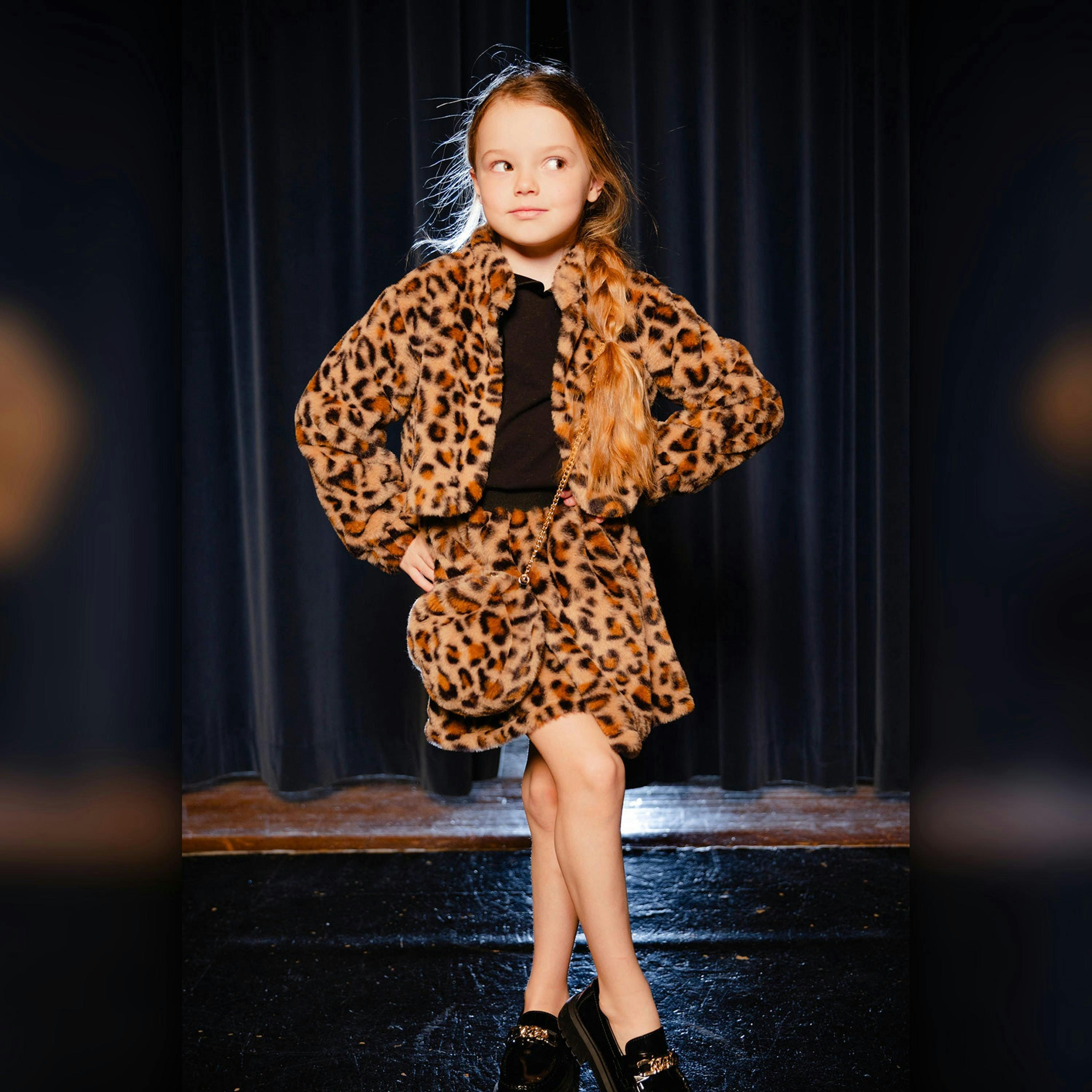 Faux Fur Skirt Brown Leopard Print , view 2 of 6