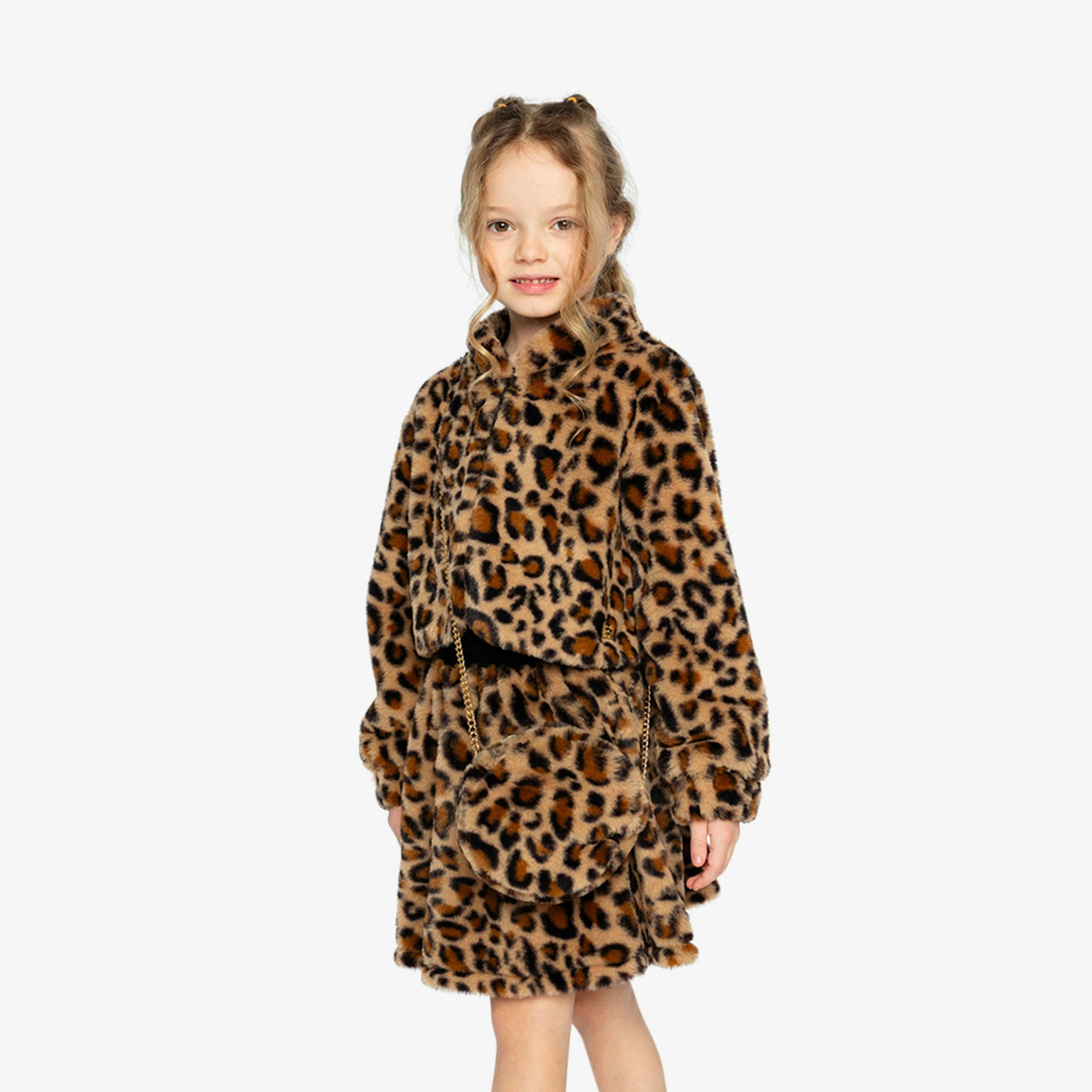 Faux Fur Skirt Brown Leopard Print , view 4 of 6