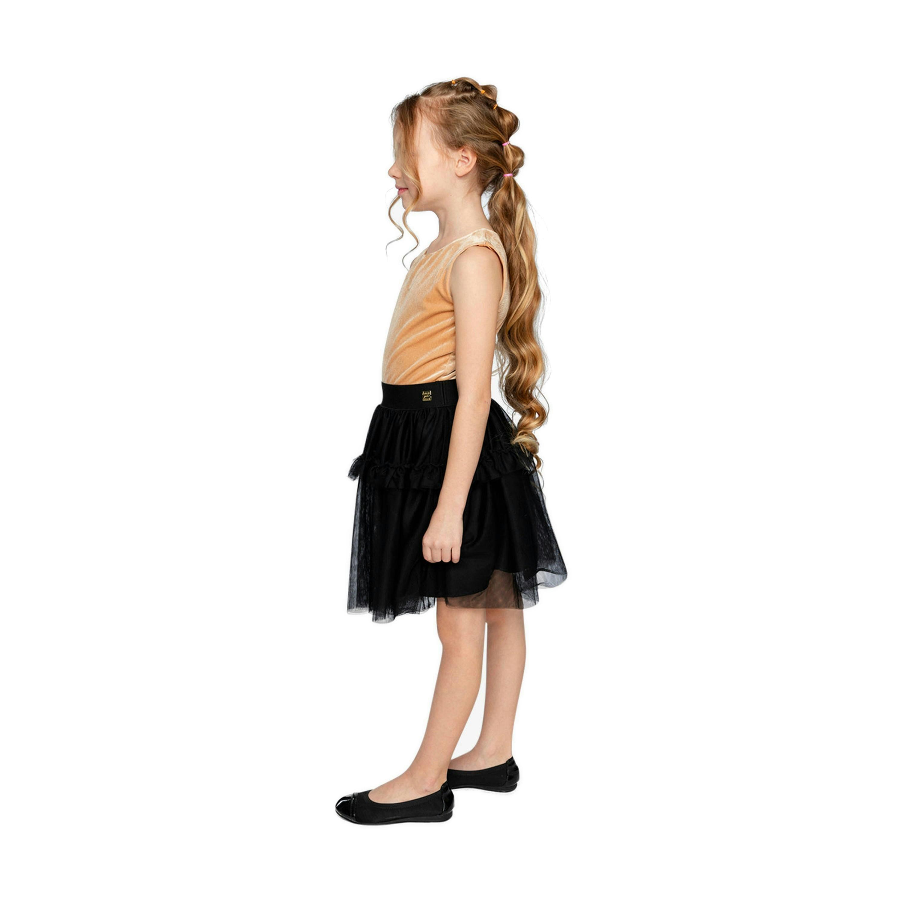 Bi-Material Sleeveless Dress Beige And Black , view 3 of 4