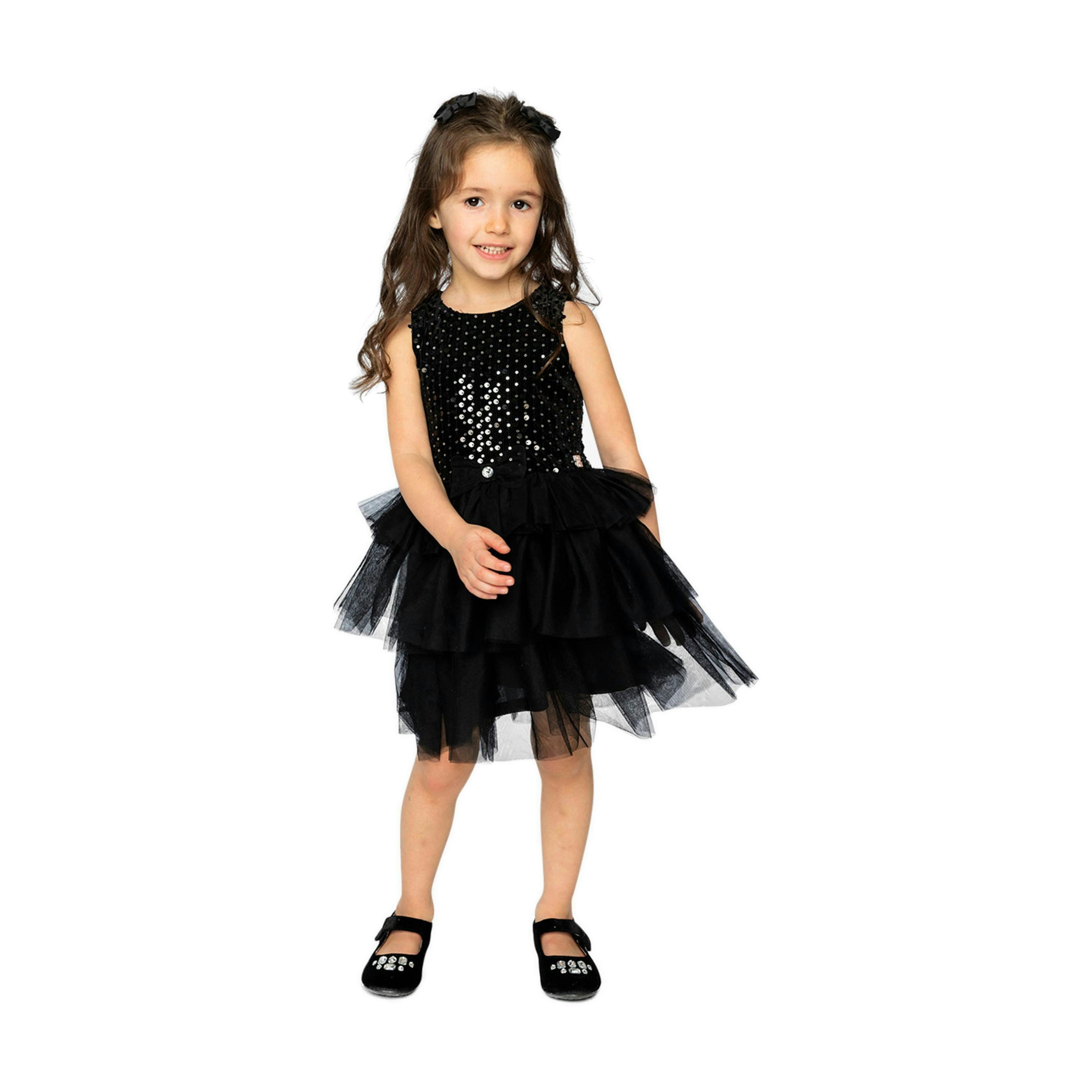 Bi-Material Sleeveless Dress Black , view 3 of 6