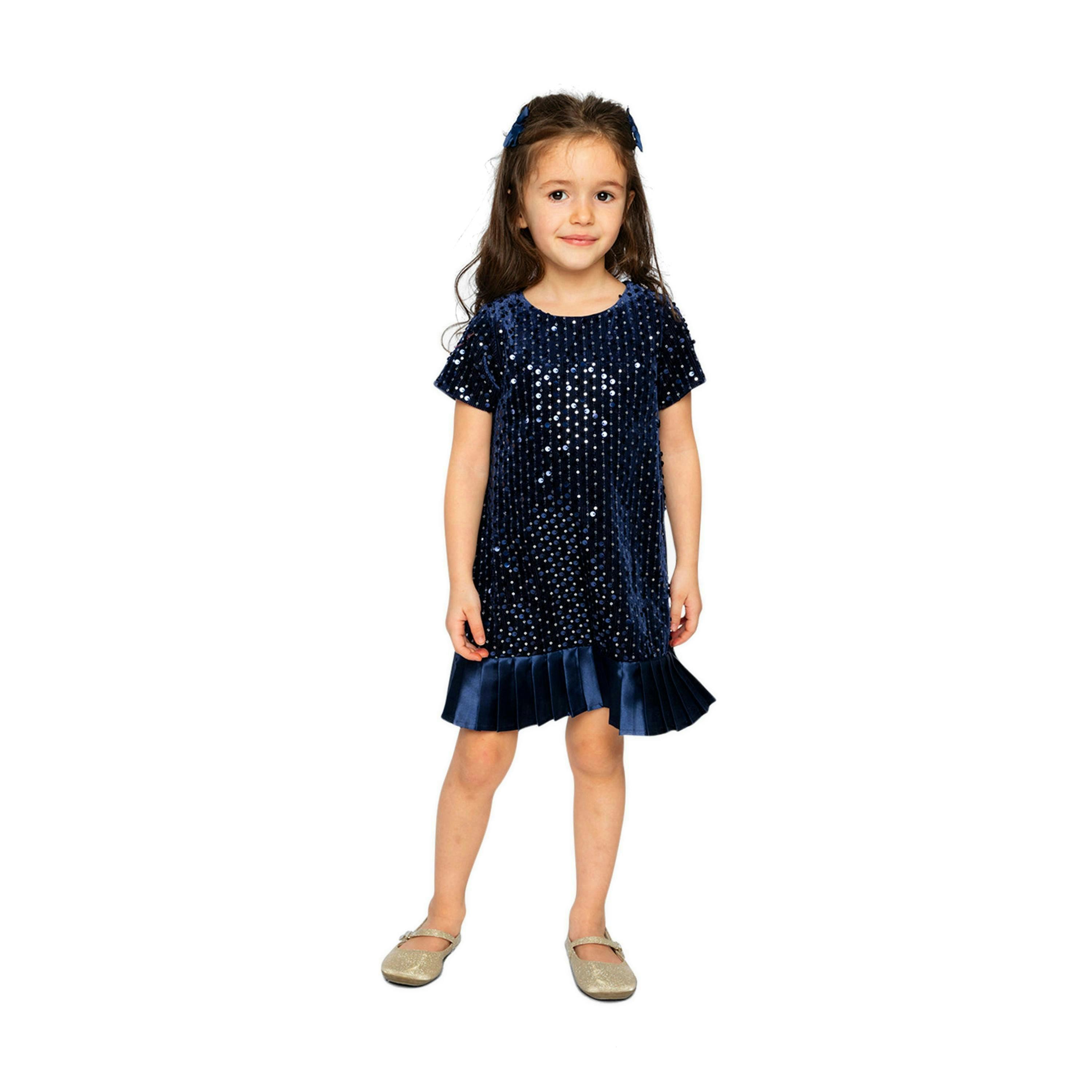 Short Sleeve A-Line Dress Dark Blue , view 2 of 4