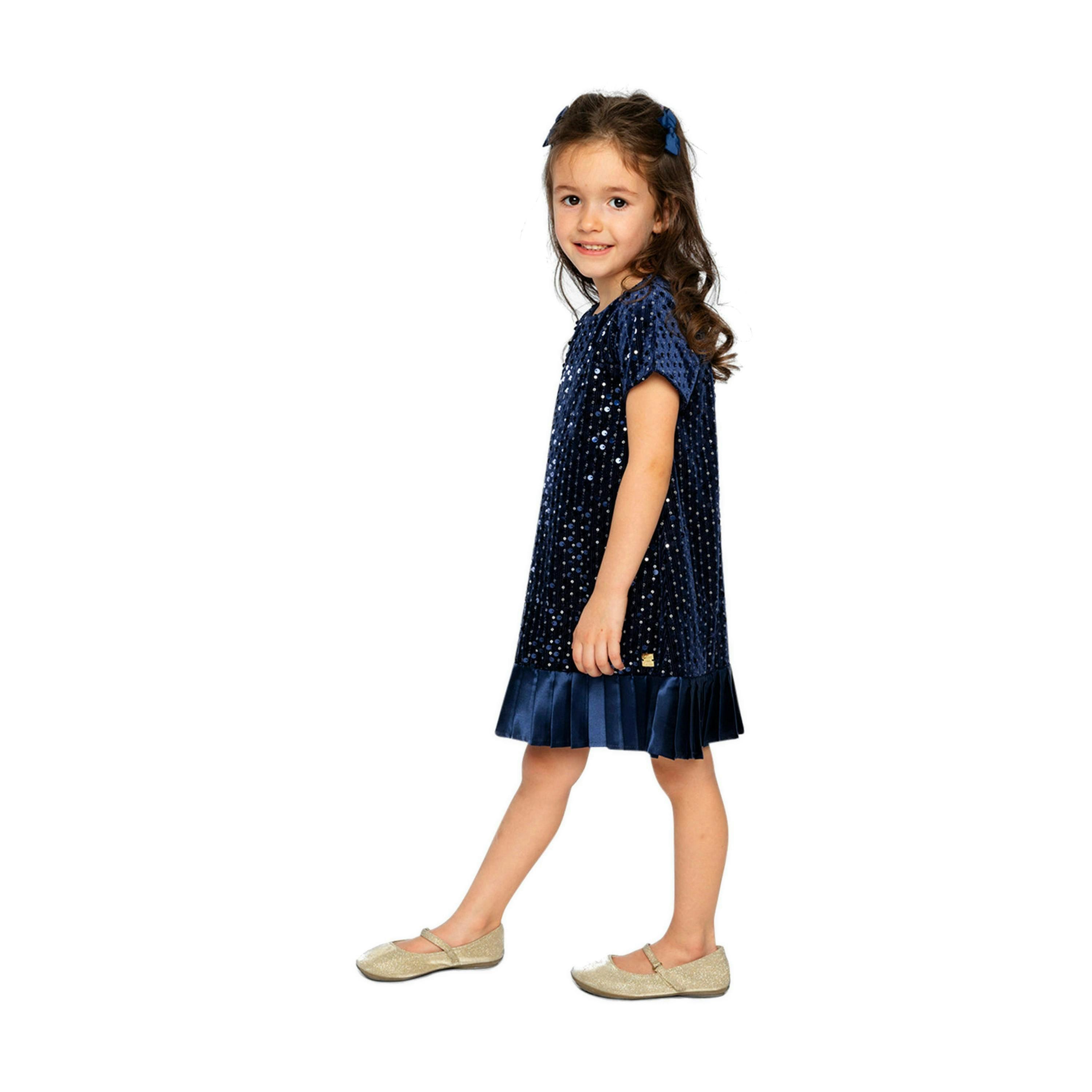 Short Sleeve A-Line Dress Dark Blue , view 3 of 4