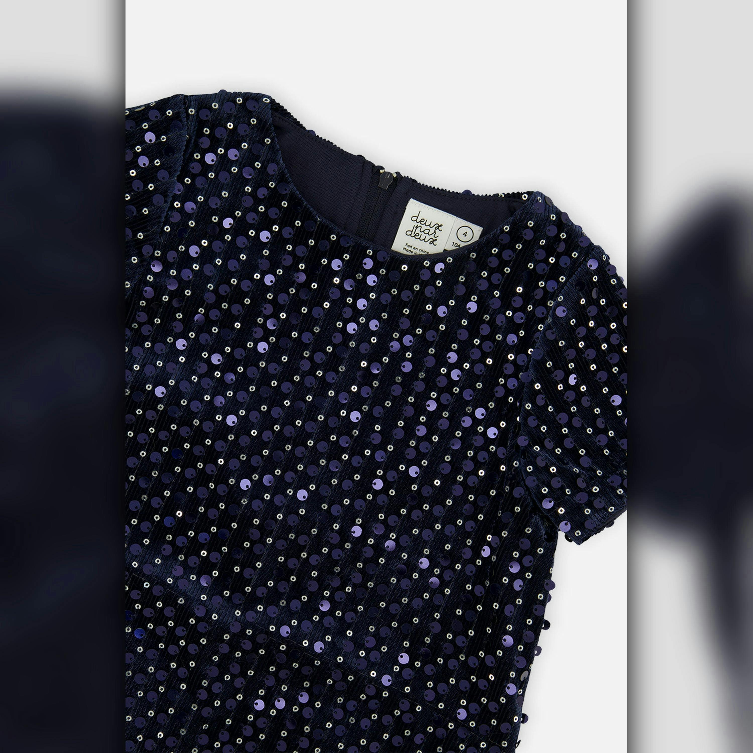 Short Sleeve A-Line Dress Dark Blue , view 4 of 4