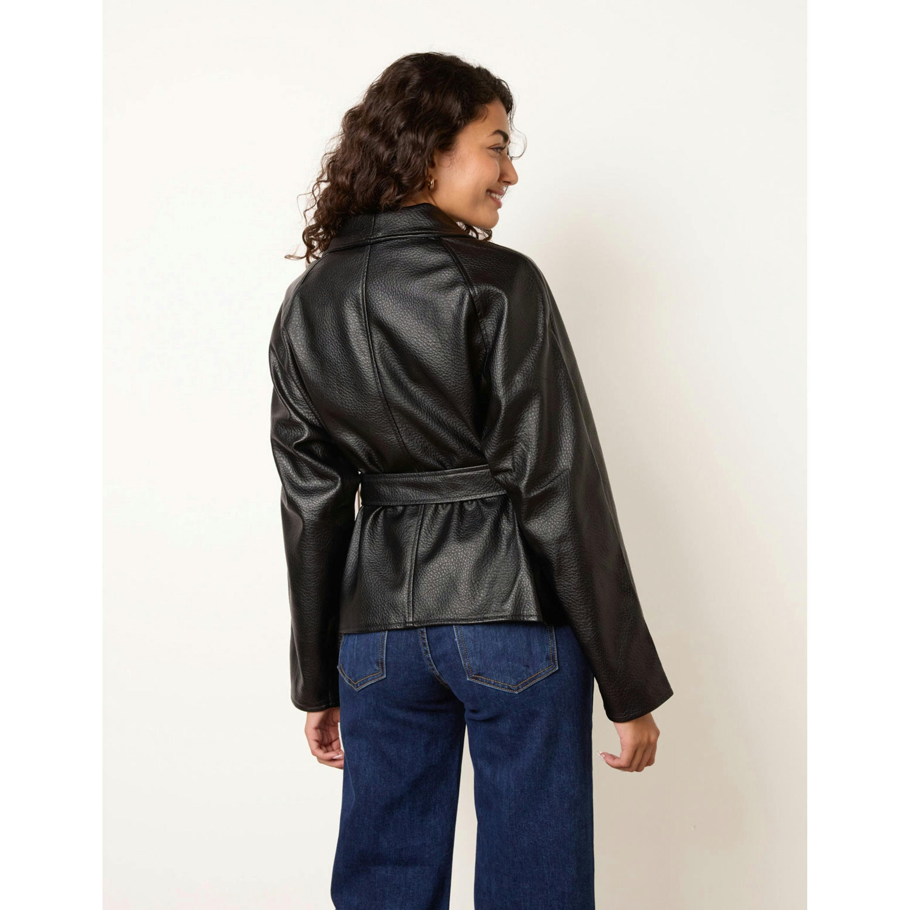 Blue Vanilla Peplum Wrap Belted Jacket  in Black , view 2 of 4