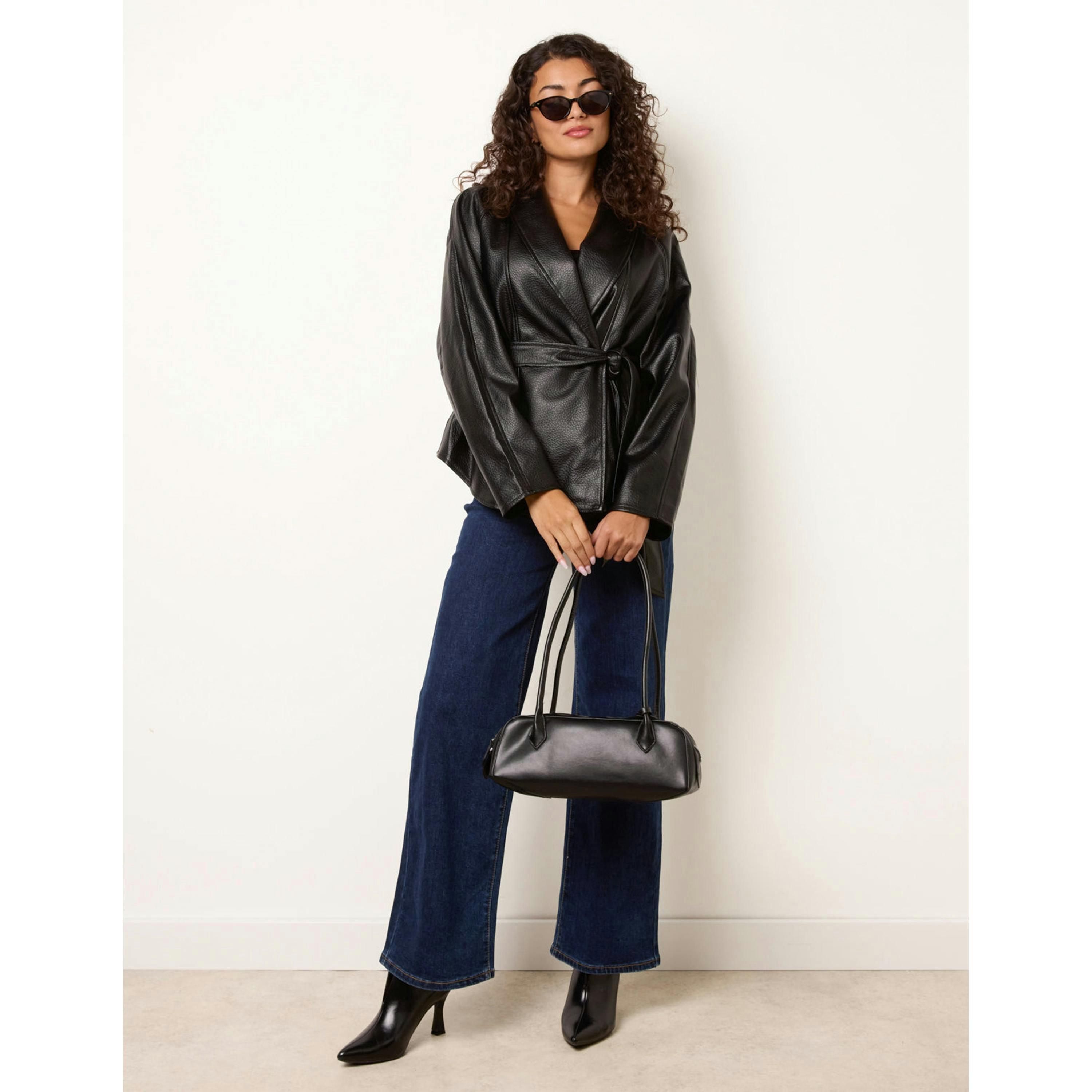 Blue Vanilla Peplum Wrap Belted Jacket  in Black , view 3 of 4