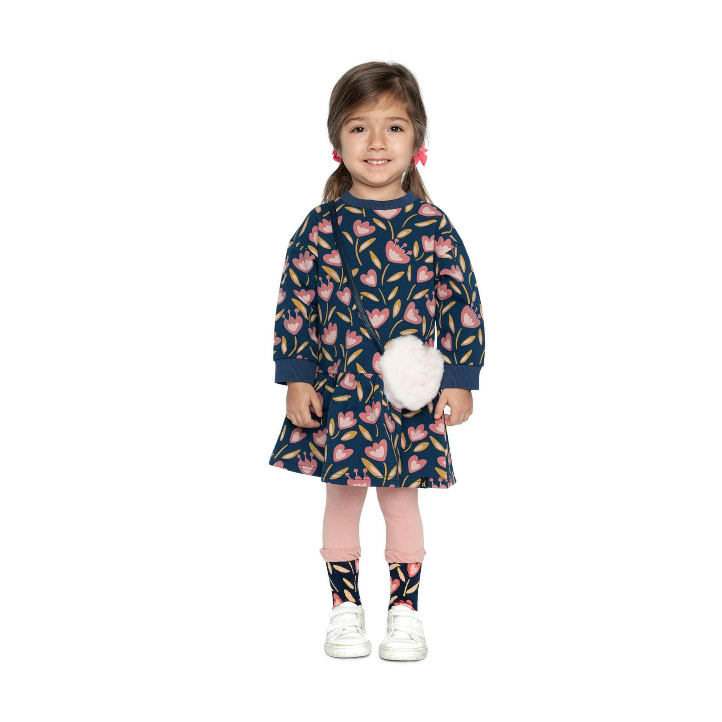 French Terry Dress Blue Tulip Print , view 2 of 5