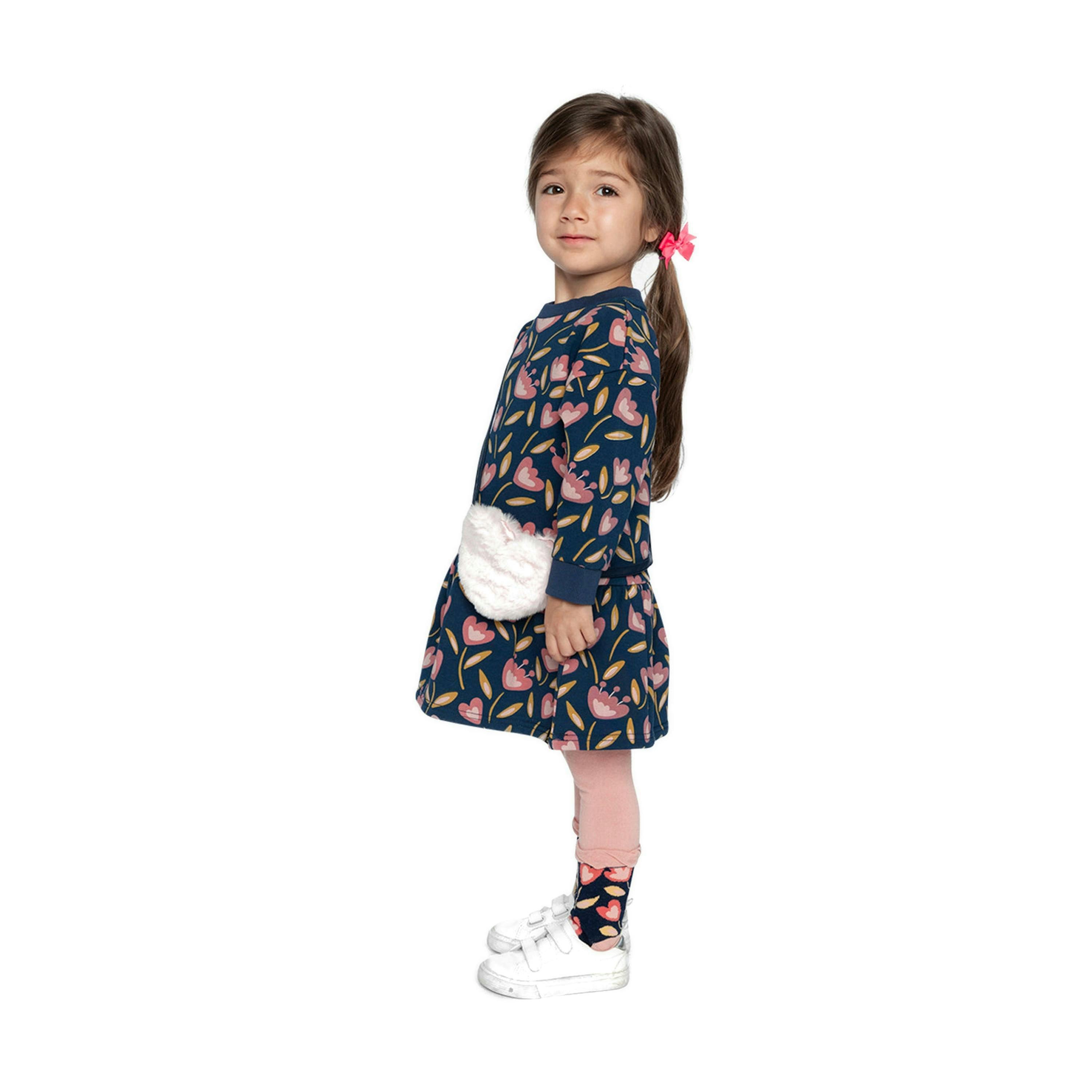 French Terry Dress Blue Tulip Print , view 3 of 5