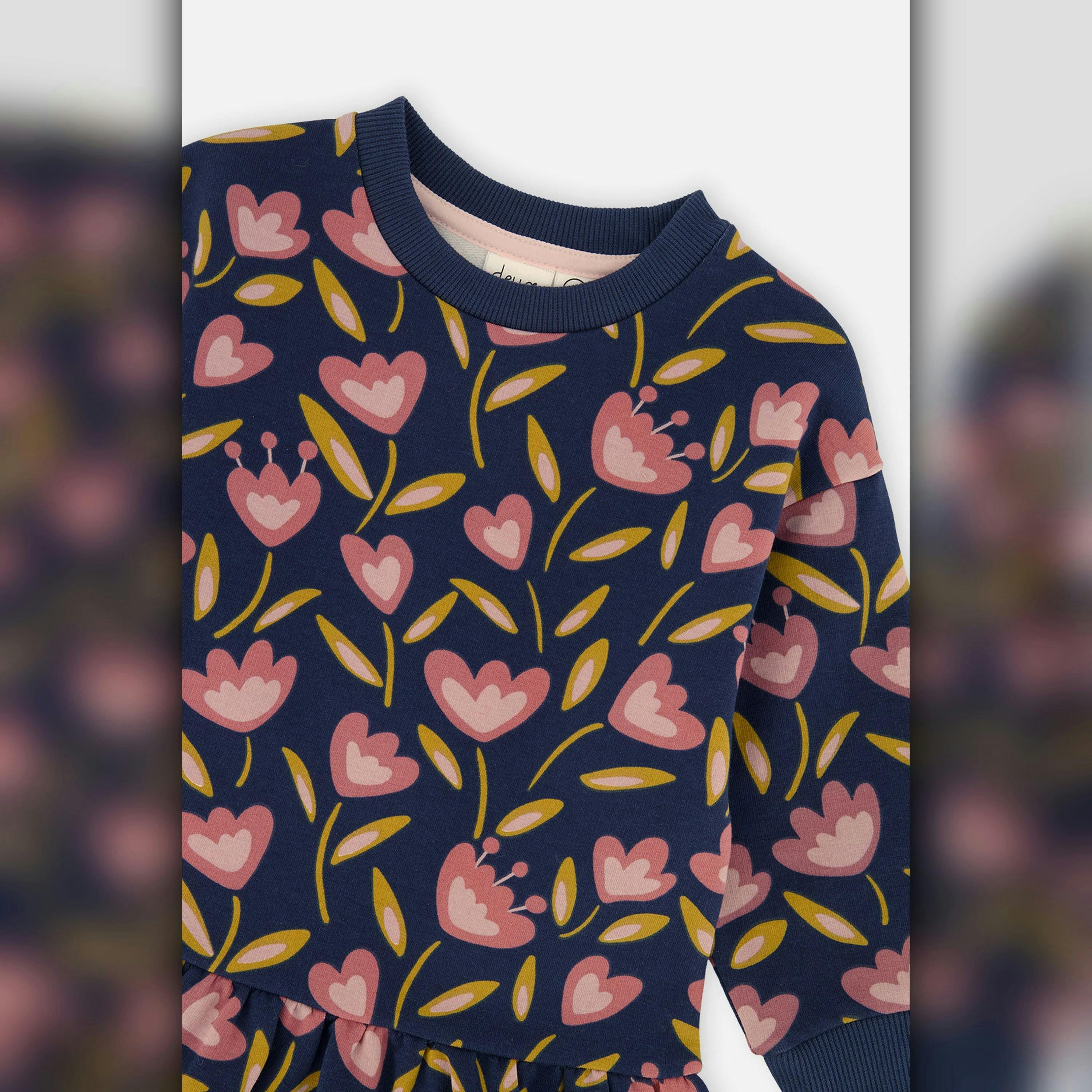 French Terry Dress Blue Tulip Print , view 4 of 5