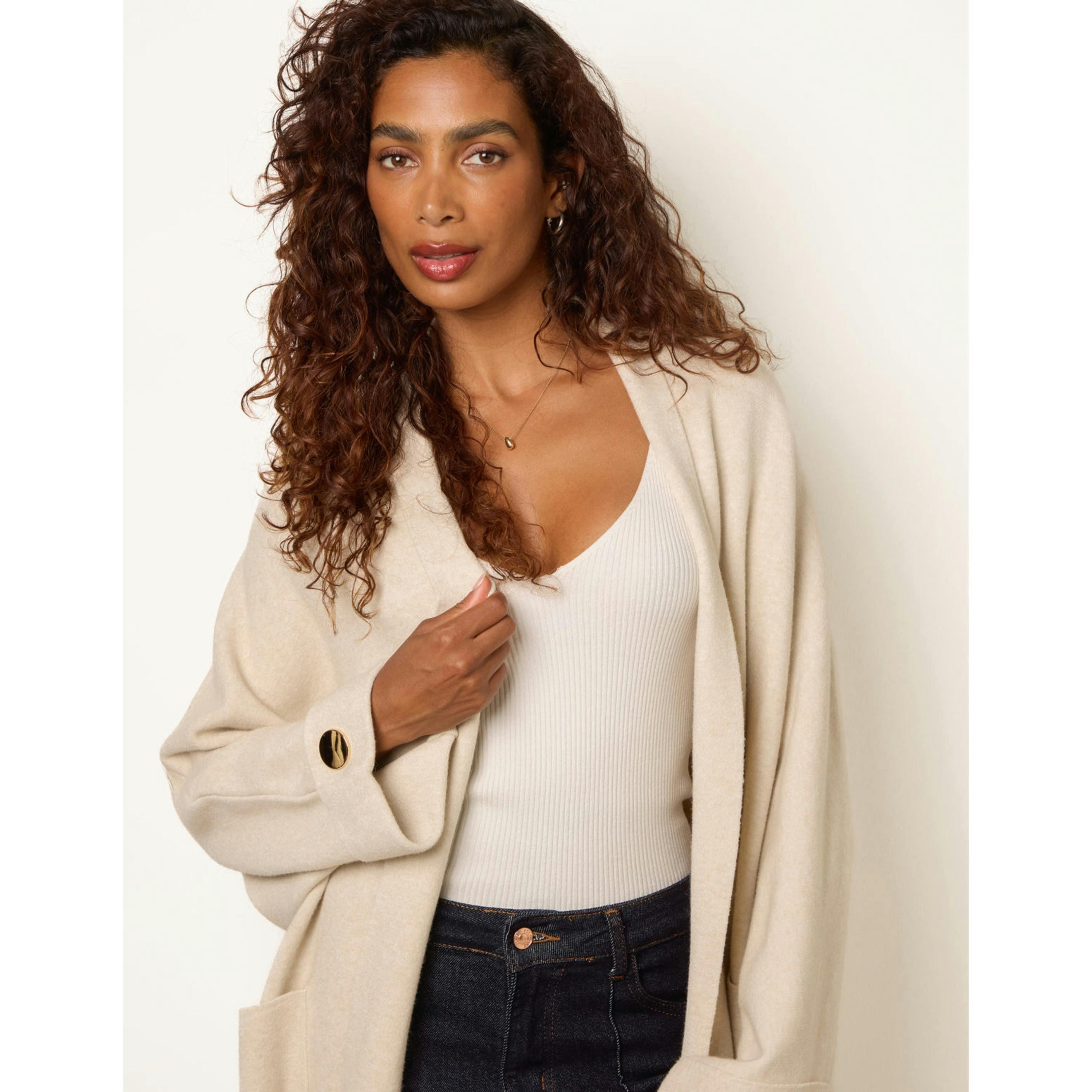 Blue Vanilla Heavy Knit Cardigan  in Brown , view 3 of 4