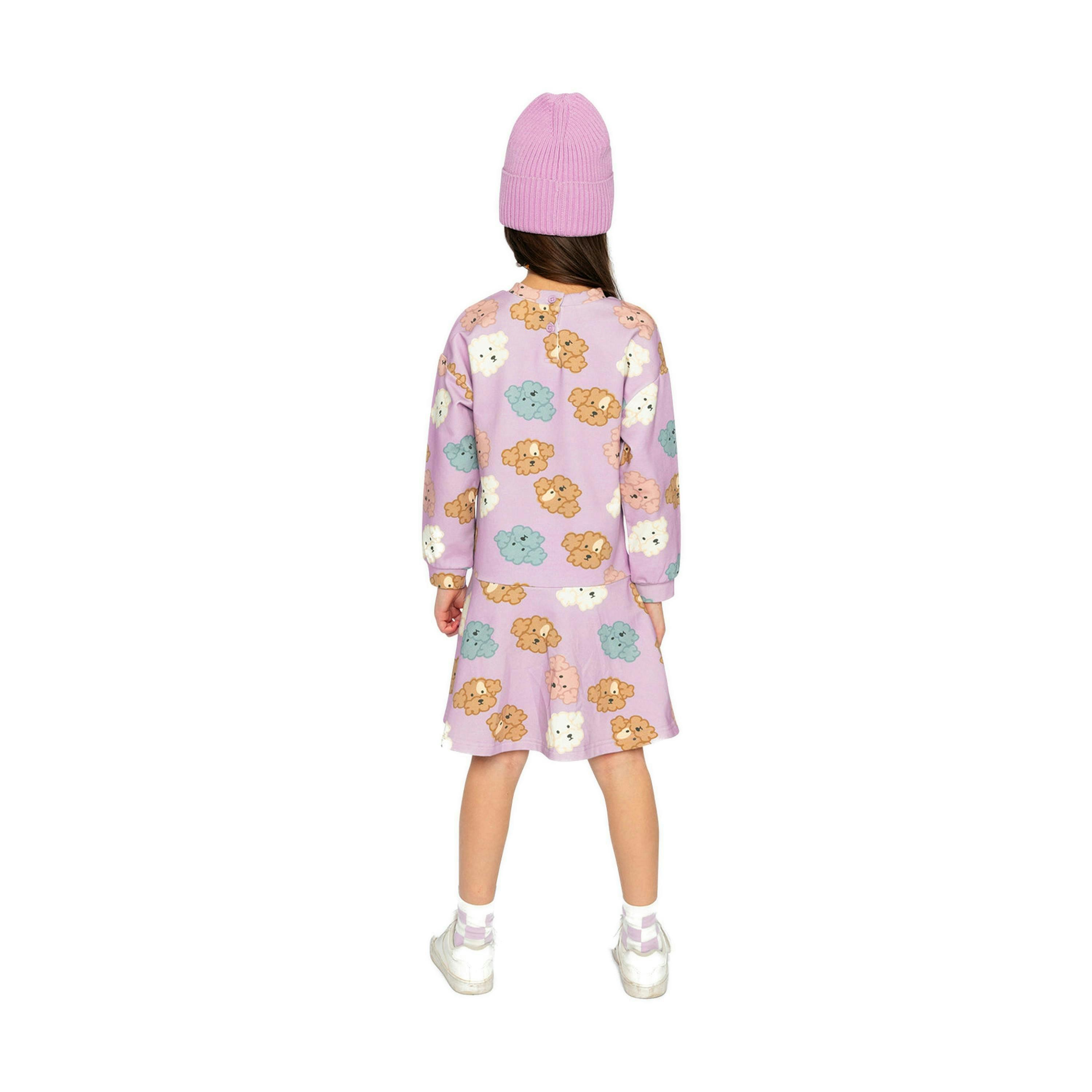 French Terry Dress Purple Poodle Print , view 4 of 5