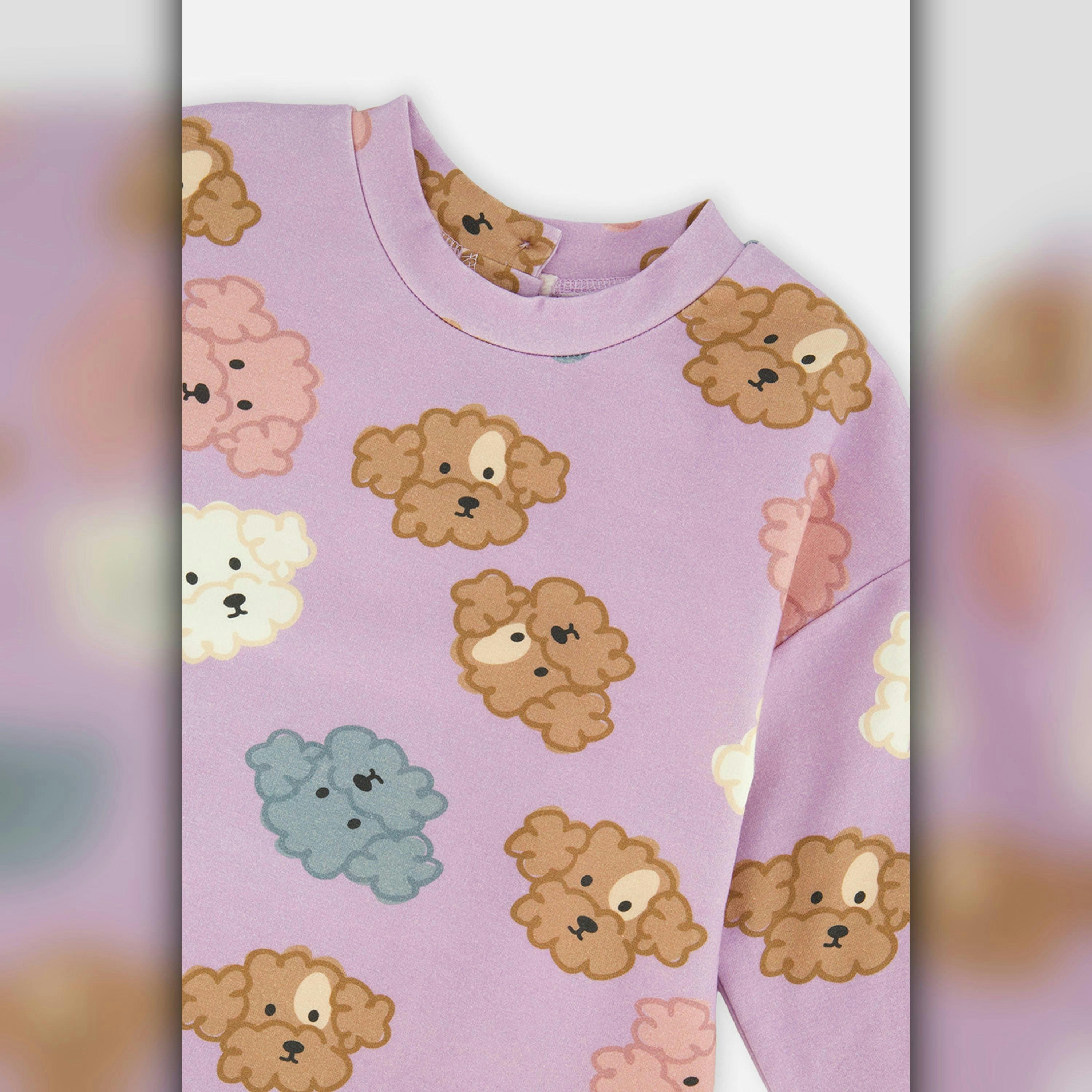 French Terry Dress Purple Poodle Print , view 5 of 5