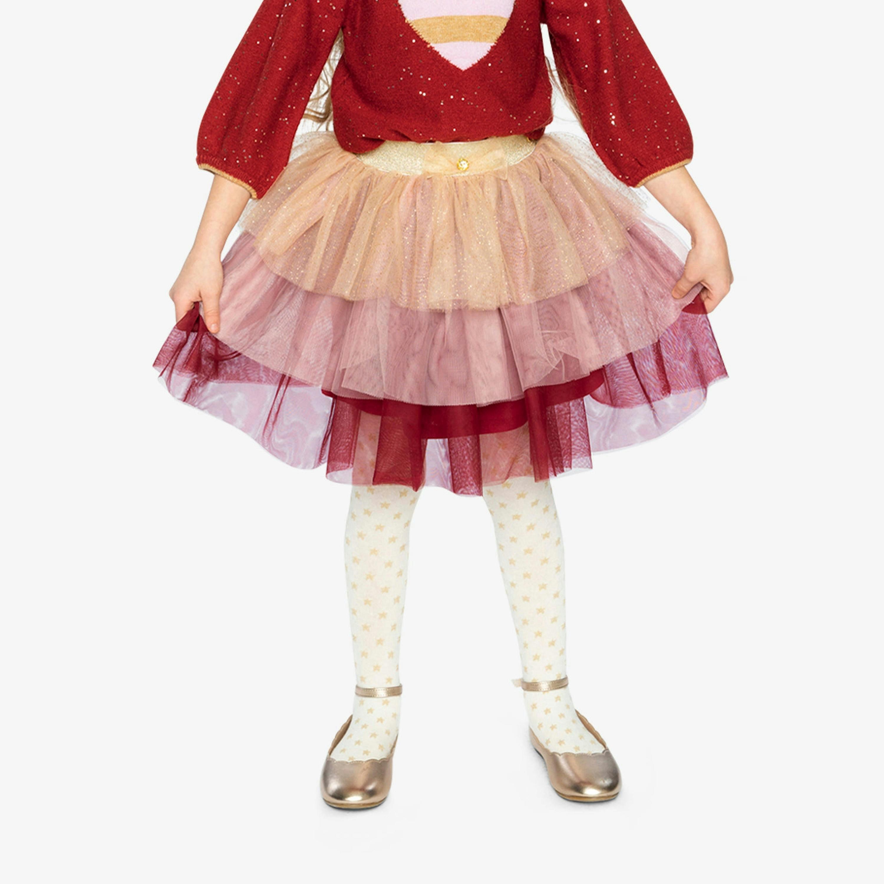 Multi Layer Glittering Mesh Skirt Red, Pink And Beige , view 2 of 6