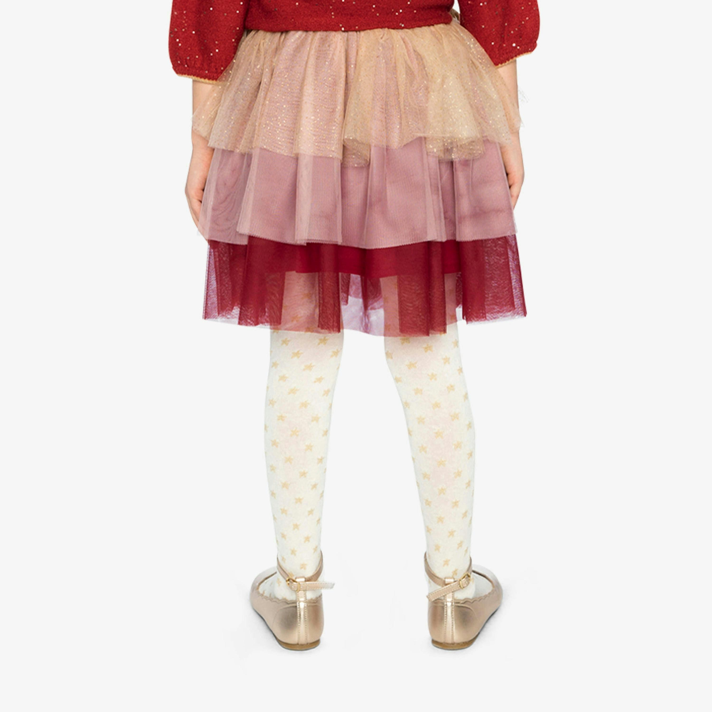Multi Layer Glittering Mesh Skirt Red, Pink And Beige , view 4 of 6