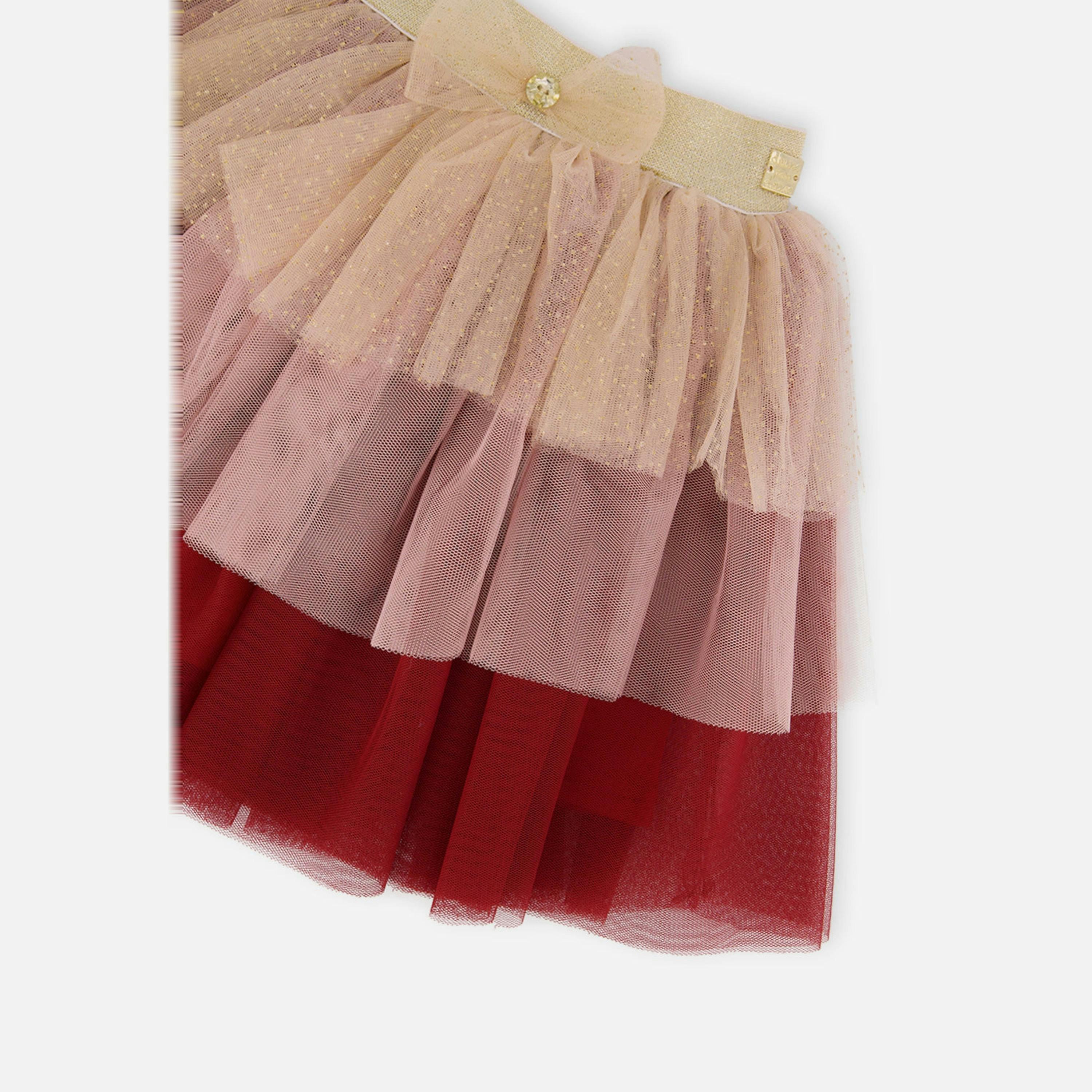 Multi Layer Glittering Mesh Skirt Red, Pink And Beige , view 6 of 6