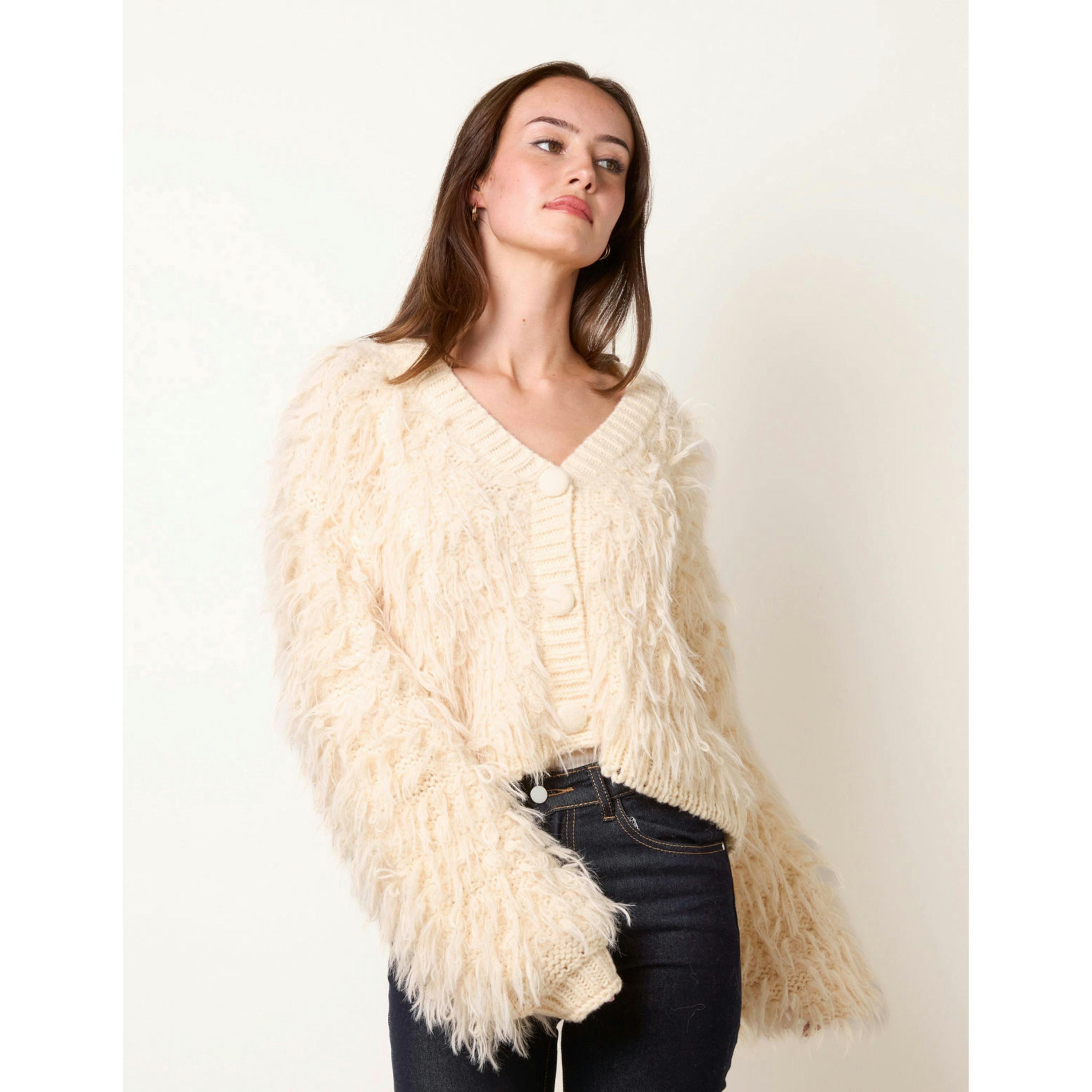 Blue Vanilla Fluffy Knit Cardigan  in Ivory , view 1 of 4