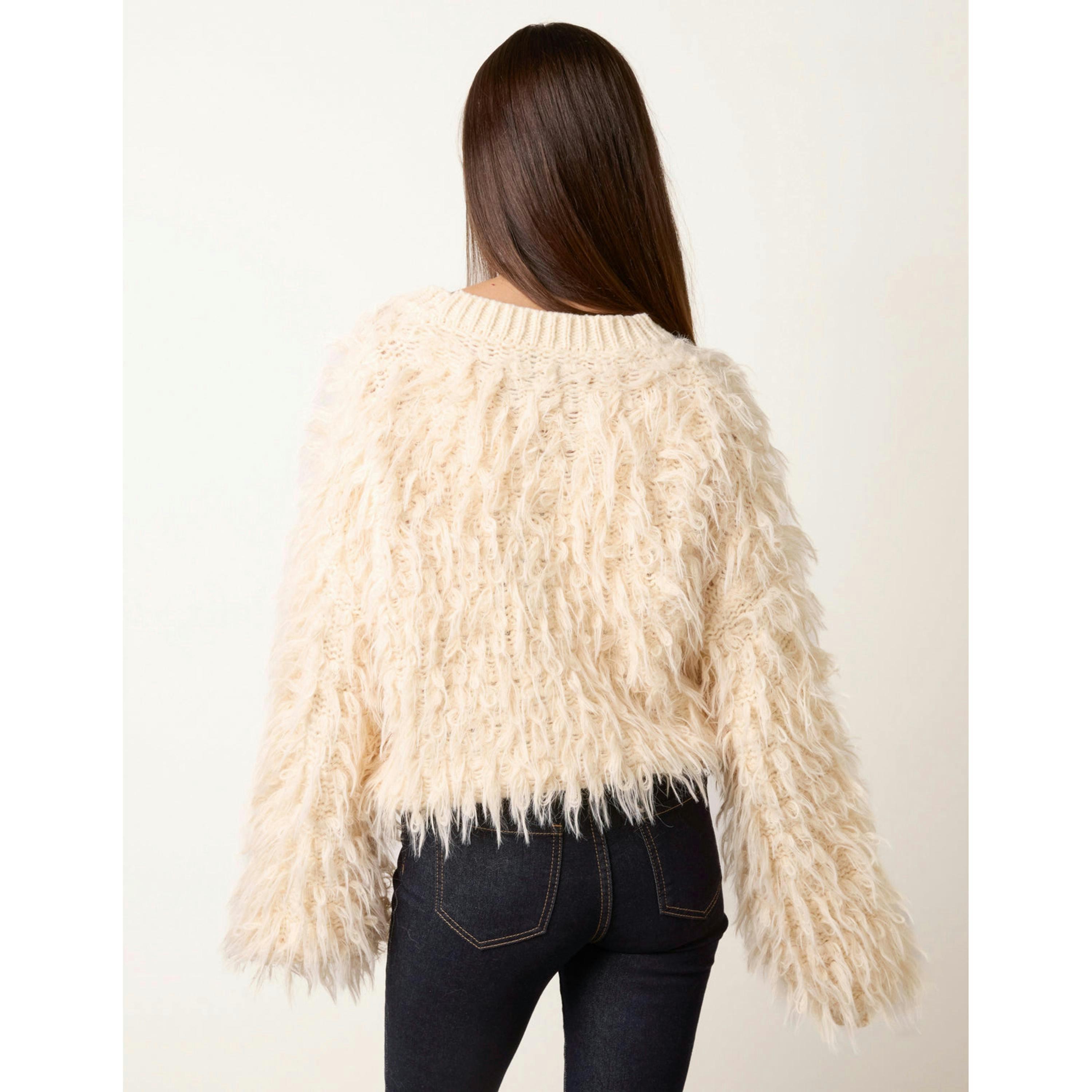 Blue Vanilla Fluffy Knit Cardigan  in Ivory , view 2 of 4