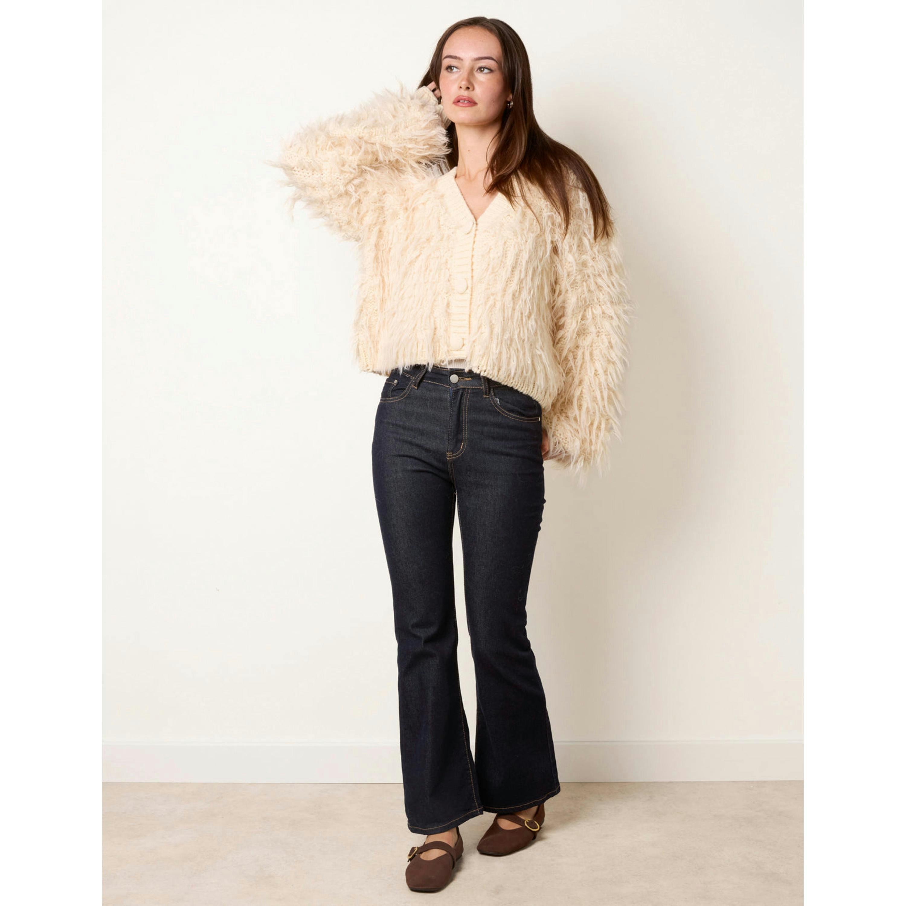 Blue Vanilla Fluffy Knit Cardigan  in Ivory , view 3 of 4