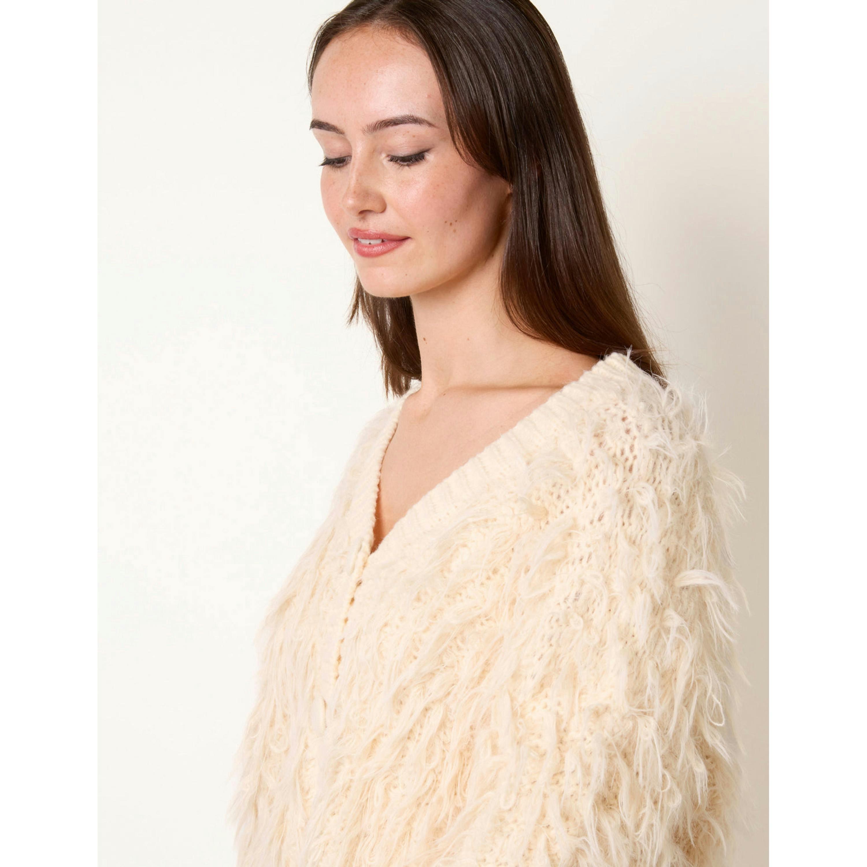 Blue Vanilla Fluffy Knit Cardigan  in Ivory , view 4 of 4