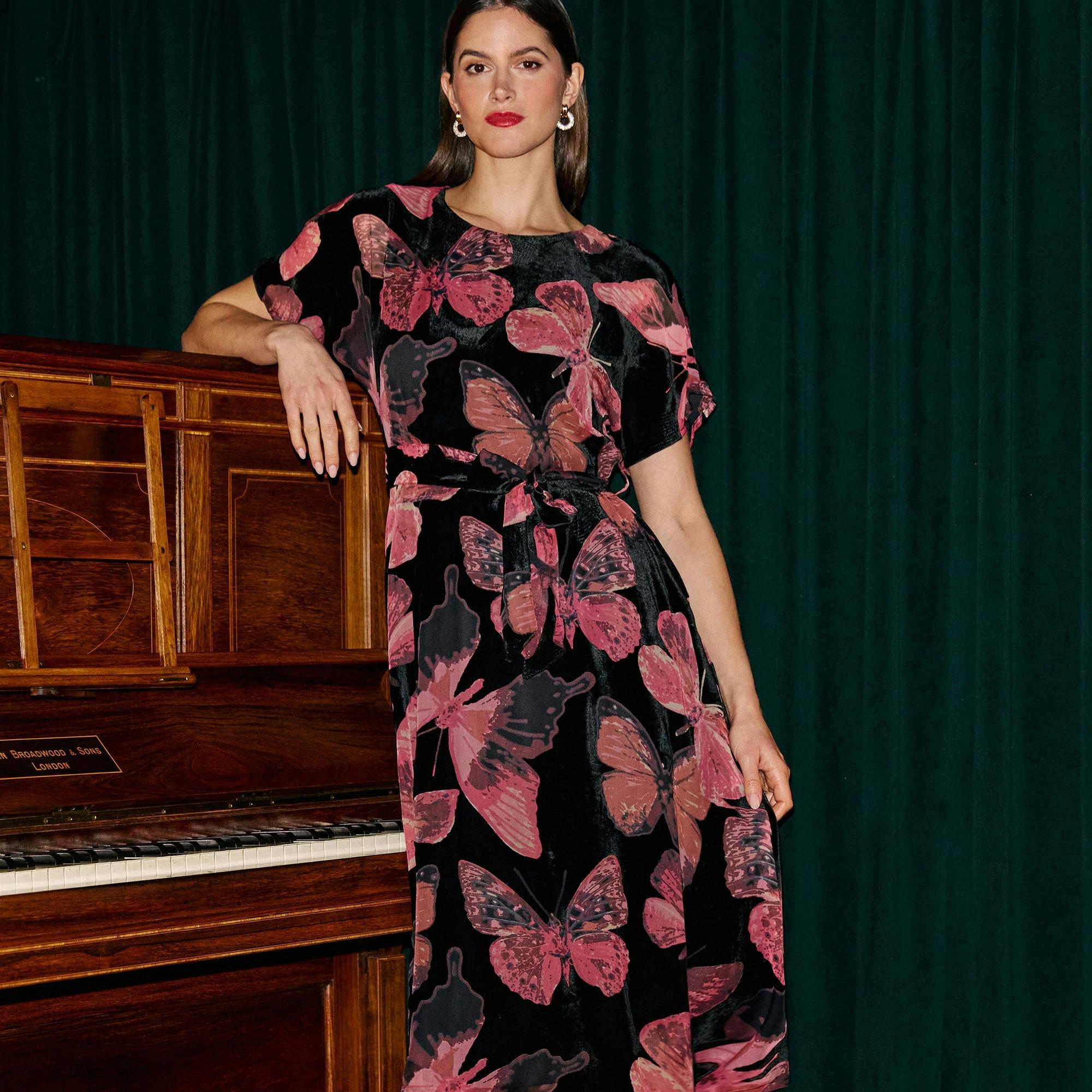 Yumi Black Velvet Butterfly Midi Dress , view 2 of 6