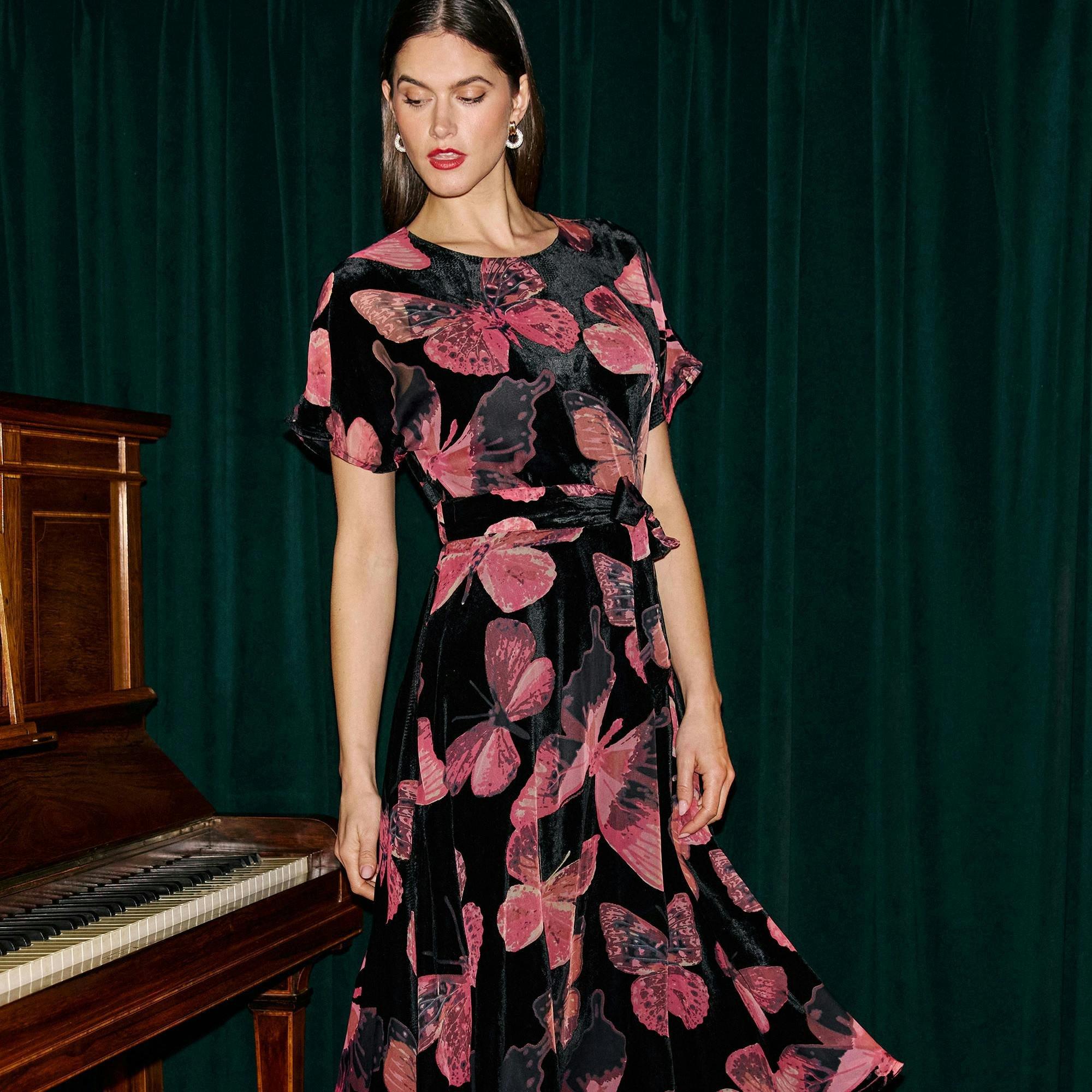 Yumi Black Velvet Butterfly Midi Dress , view 4 of 6
