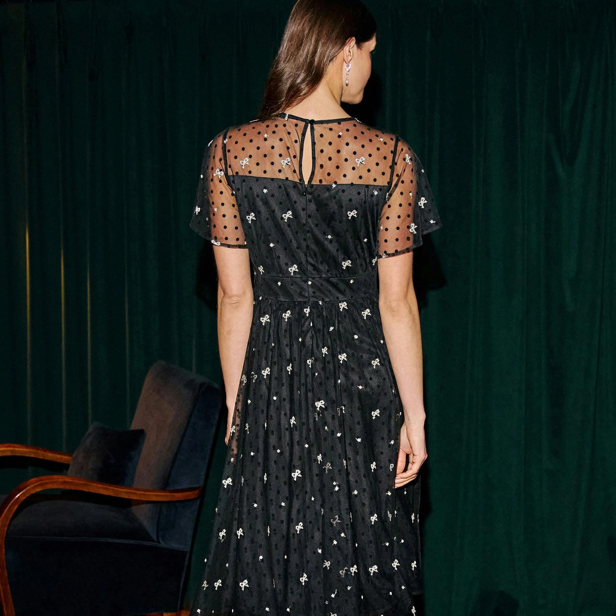 Yumi Black Embroidered Bow Mesh Prom Dress , view 4 of 6