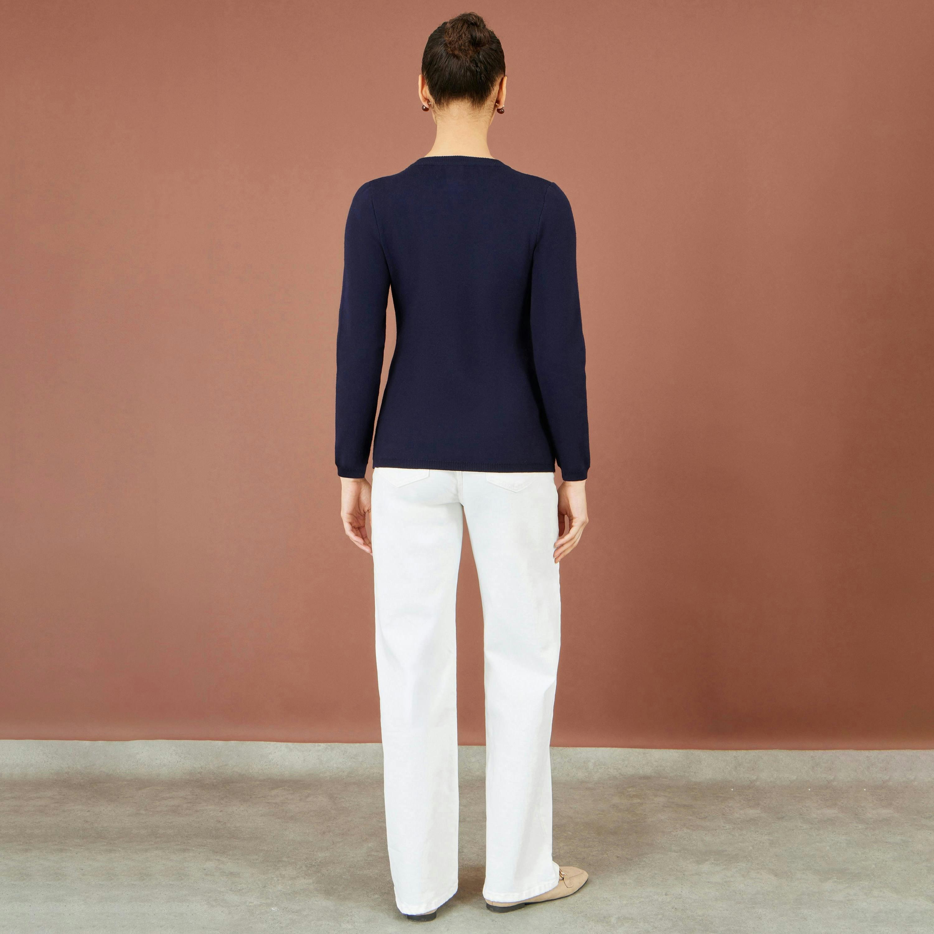 Yumi Navy Knitted Fitted Peplum Cardigan , view 4 of 4