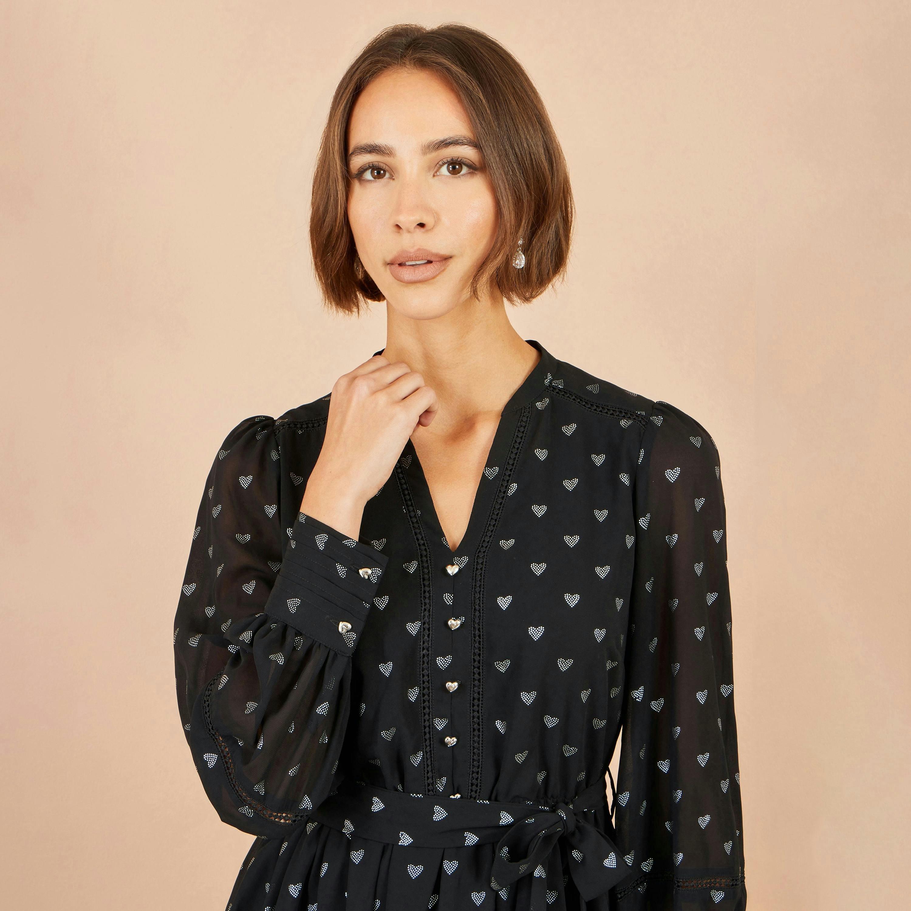 Yumi Black Heart Print Mini Dress , view 4 of 5
