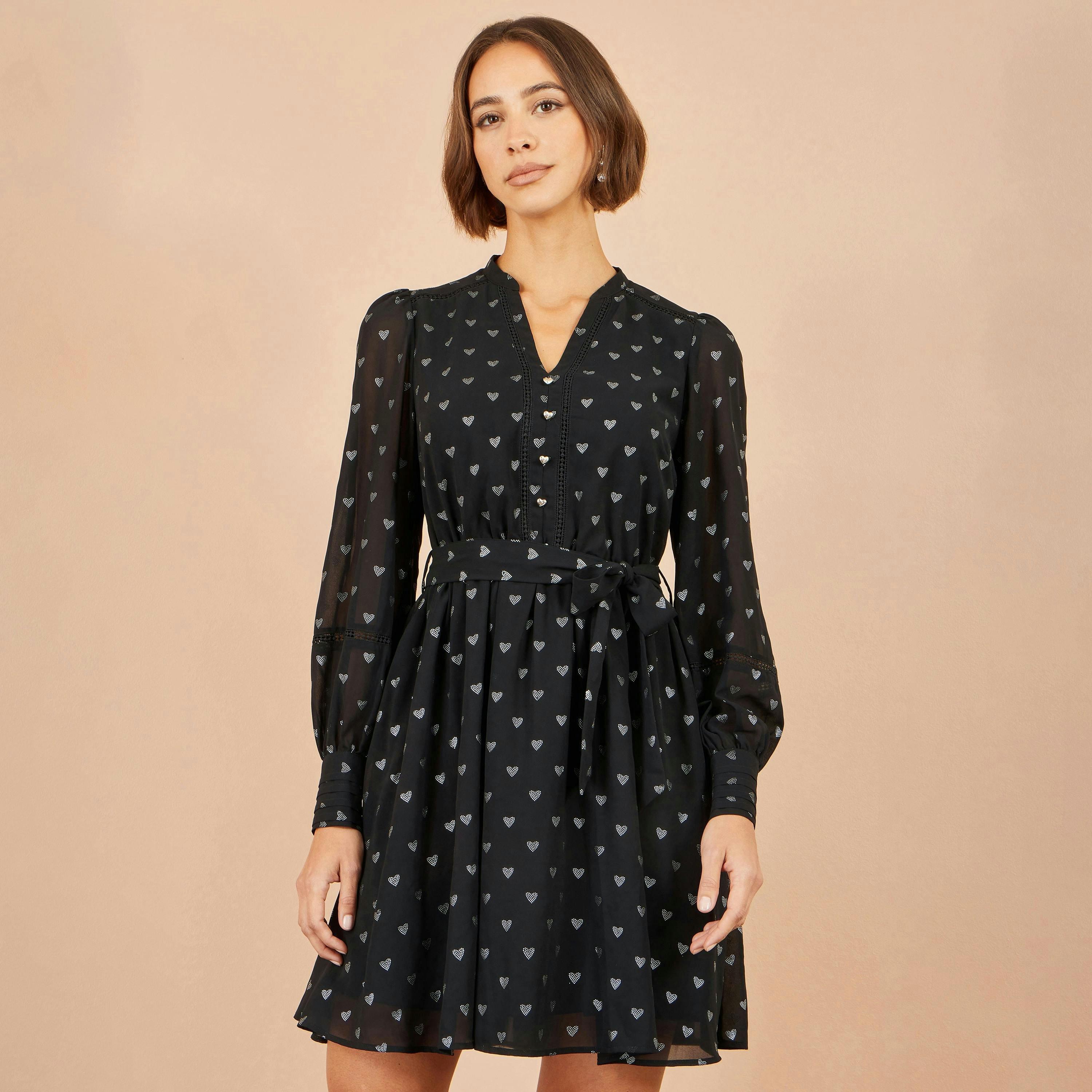 Yumi Black Heart Print Mini Dress , view 5 of 5