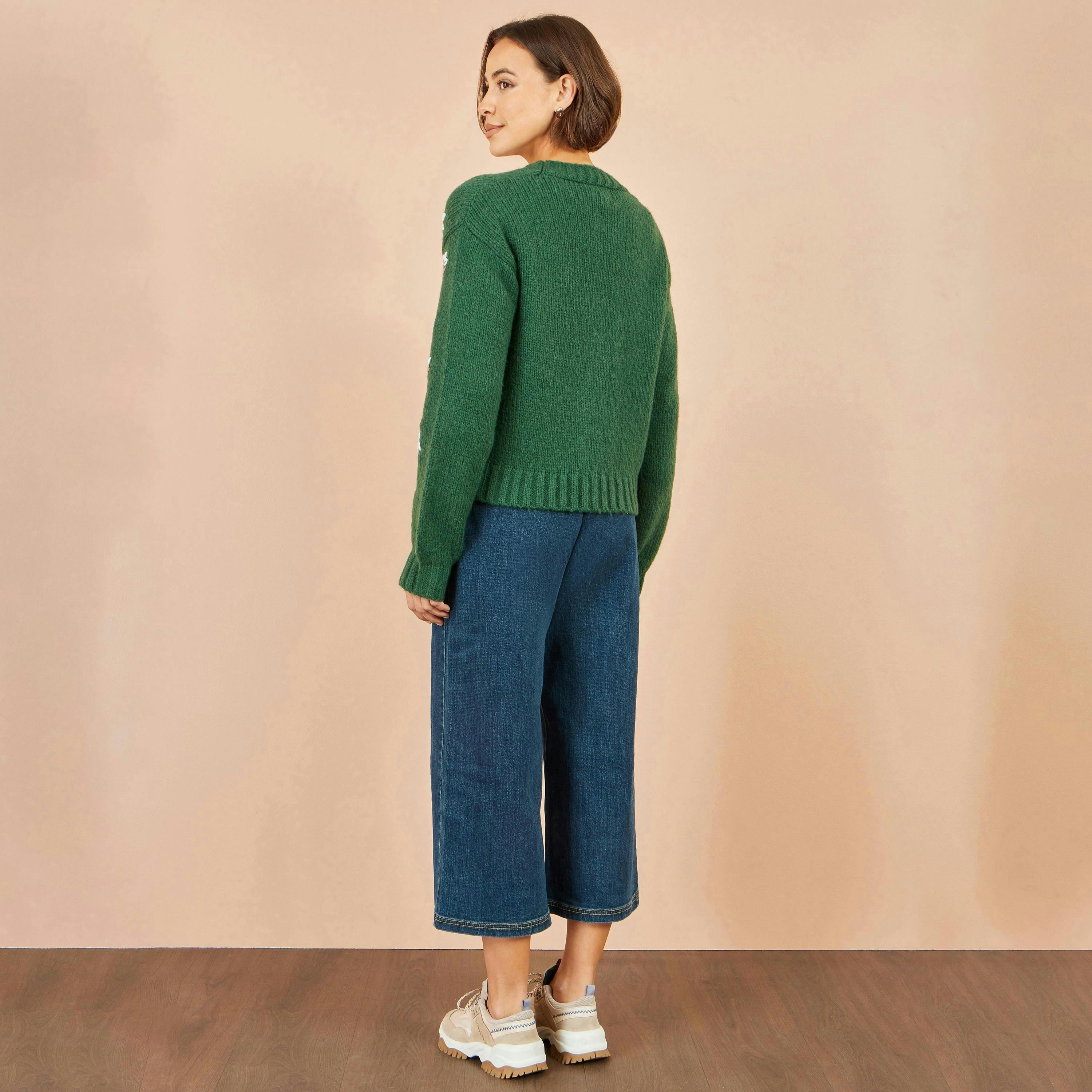 Yumi Green Hand Embroidered Chunky Knitted Cardigan , view 4 of 6